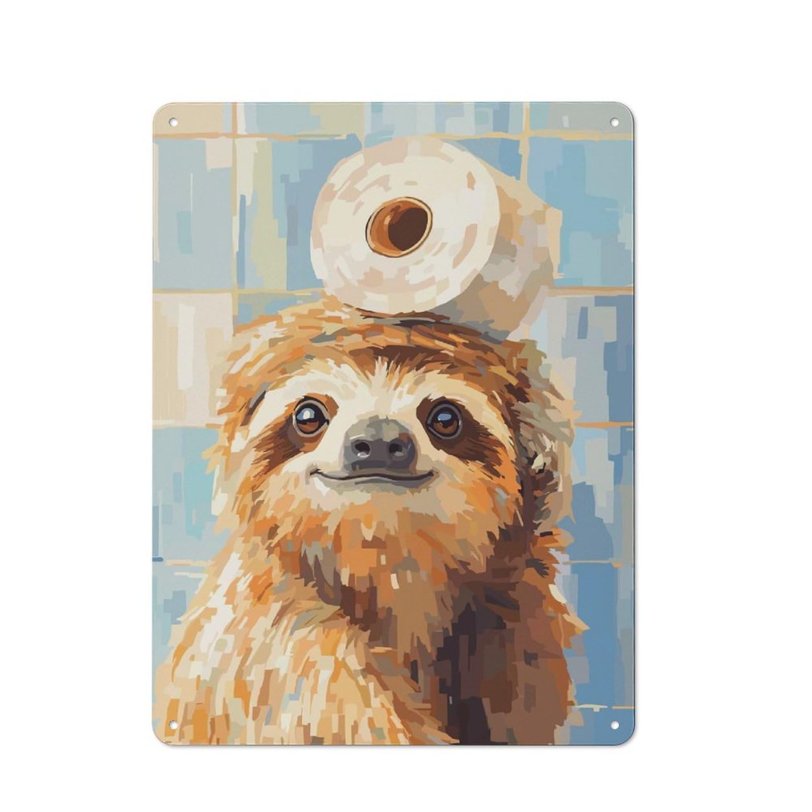 Junmoney Style-16 Workshop Style Sloth With Toilet Paper On Head Tin Sign 40X30cm, Workshop Wall Decor For Tool Room, Garage, Studio Or Home Bar