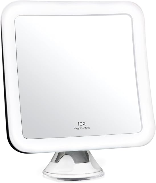Fancii 10x Magnifying Lighted Makeup Mirror - Daylight LED Travel Vanity Mirror - Compact, Cordless, Locking Suction, 163mm Wide, 360 Rotation, Portable Illuminated for Bathroom - Mira (10X)