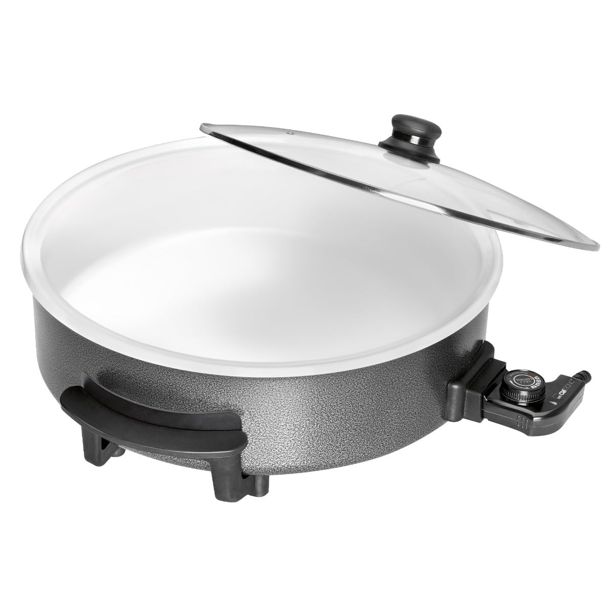 Clatronic Partypfanne Multifunktionspfanne Keramikbeschichteter Bräter mit Deckel Elektrischer Topf Thermostat Ø 42 cm PP 3570 C