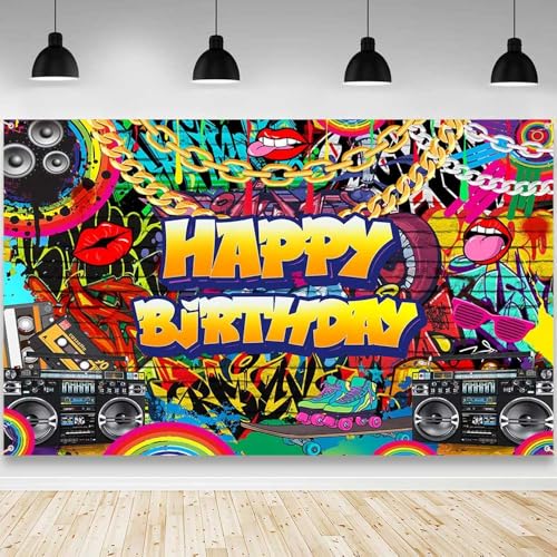 Décoration de fête d'anniversaire style graffiti avec grand fond photo hip hop