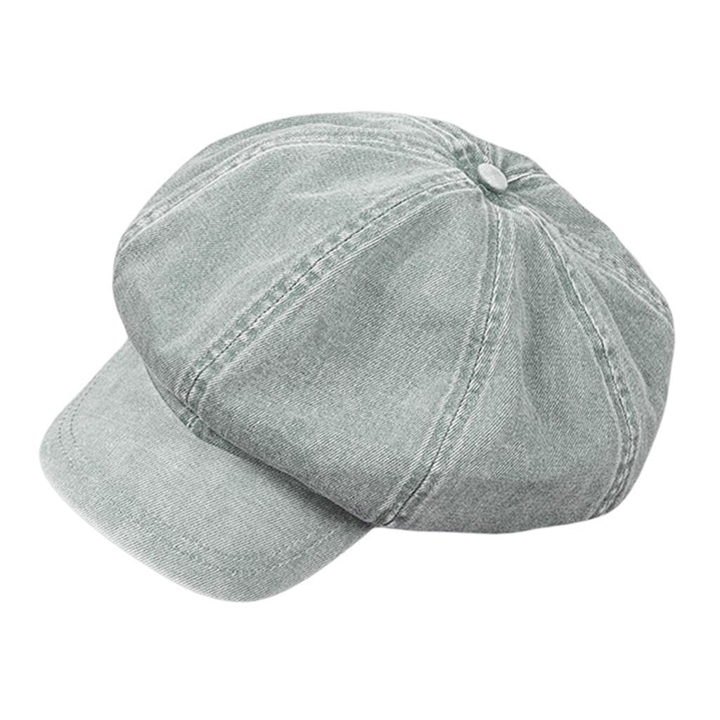 Denim Cotton Newsboy Hat Soft 8 Panels Baker Boy Beret Flat Caps Vintage LIght Blue-image-49