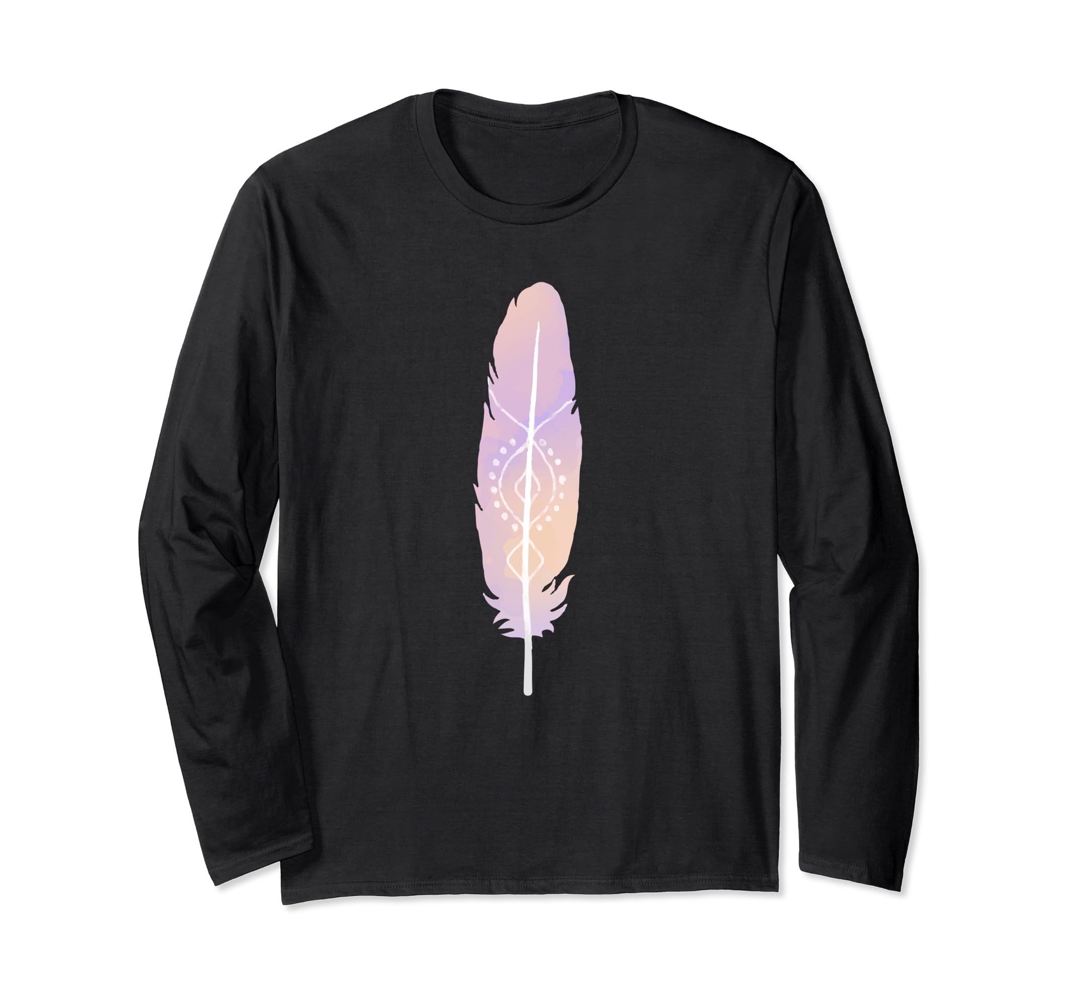 Purple Peach Watercolor Native American Tribal Feather Long Sleeve T-Shirt