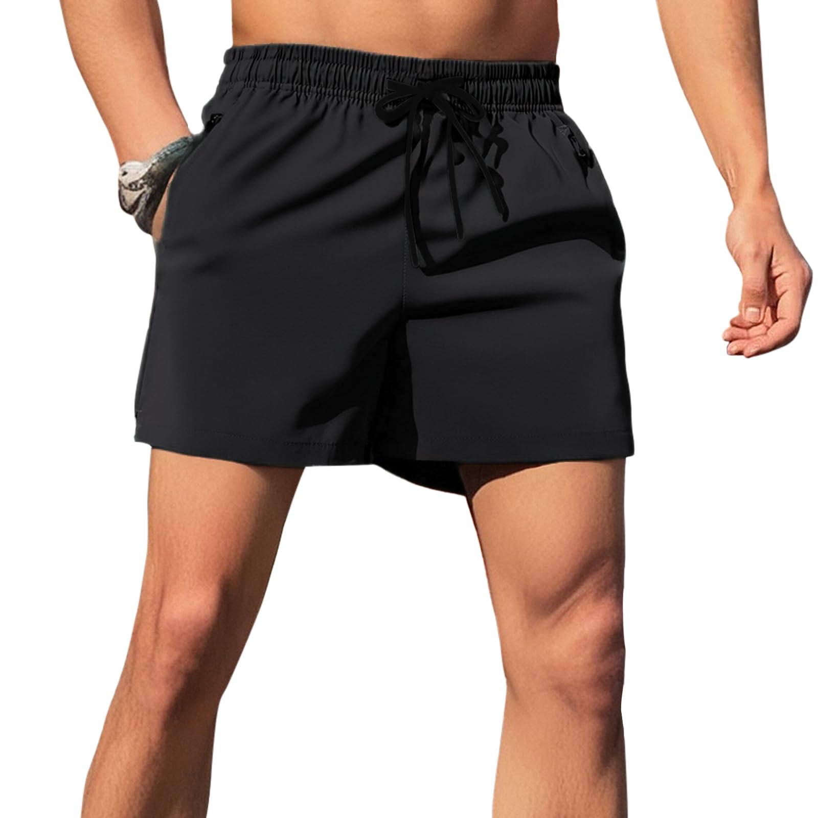 Kayiyasu Men's Short Pants, Sports Shorts, Gym, Muscle Training, 3/4 Length, Solid, Casual Wear, Two Pockets, Beach Shorts, Sweat Wicking, Breathable, Lightweight, Large Size, Summer, Soccer, Simple X-Large Black