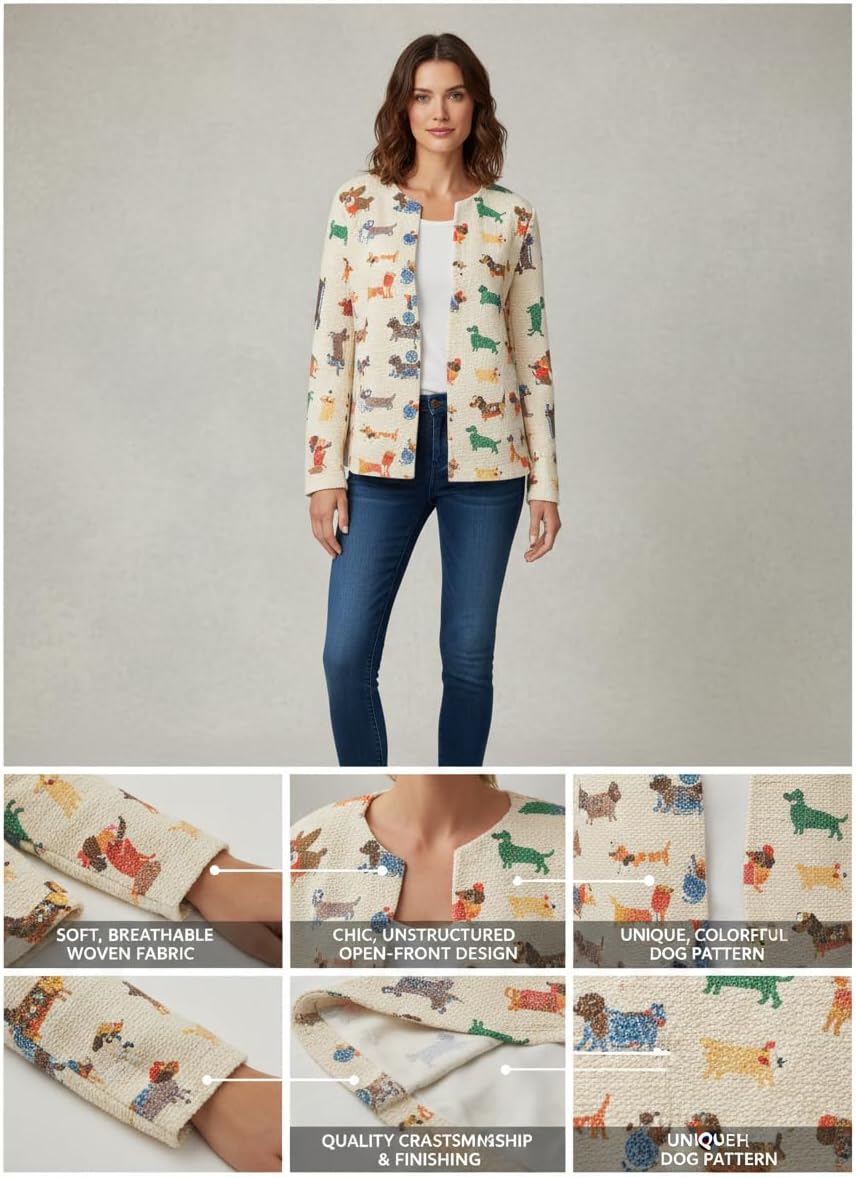 Women's Animal/Floral Pattern Print Crew Neck Long Sleeve Cardigan, Button-Down Thin Sweater for Spring/Summer/Fall