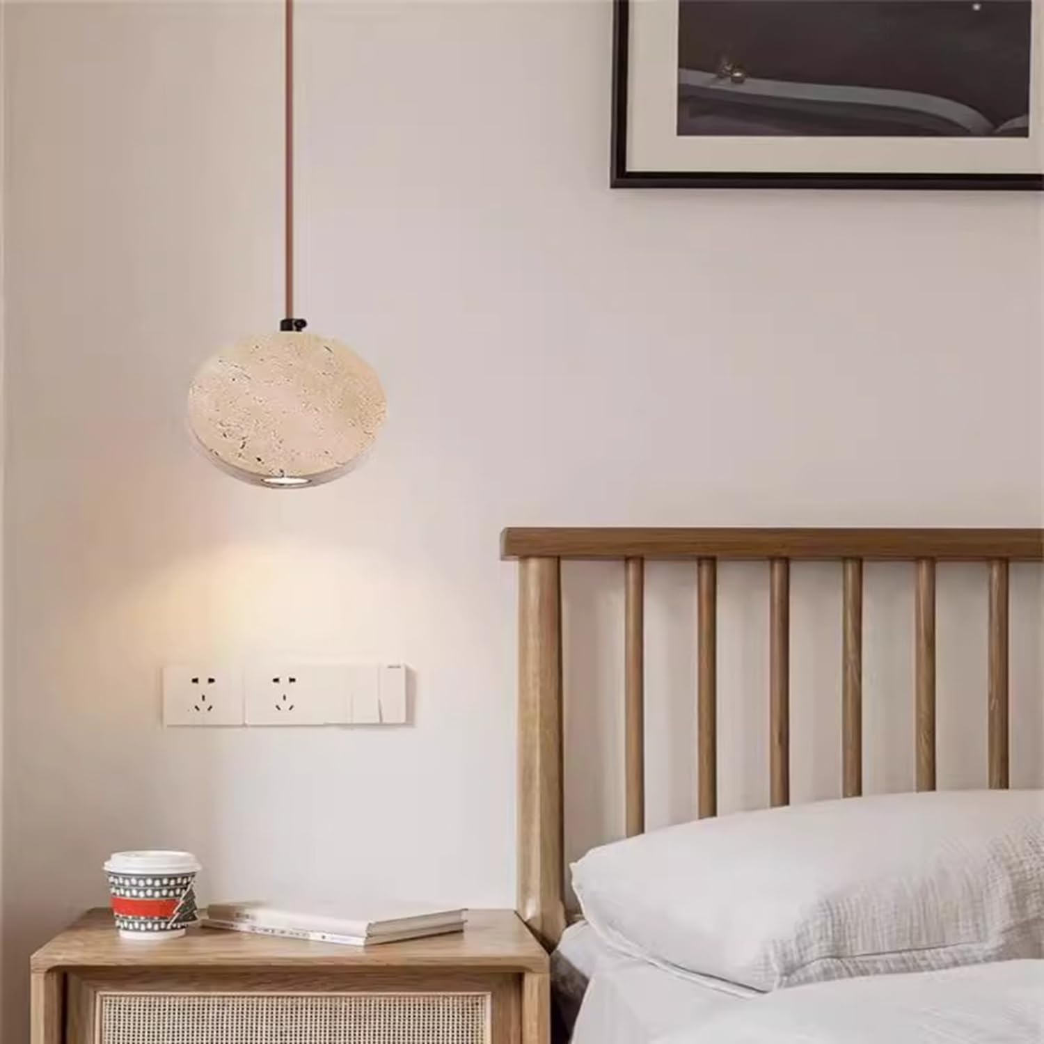 Lampadari a sospensione in pietra di travertino circolari 3,9 pollici