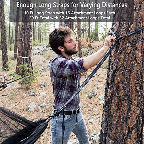 Image of Sunyear Hammock Camping with Net /Netting, Portable Camping Hammock Double Tree Hammock Outdoor Indoor Backpacking Travel & Survival, 2 Tree Straps (16+1 Loops Each, 20Ft Total)
