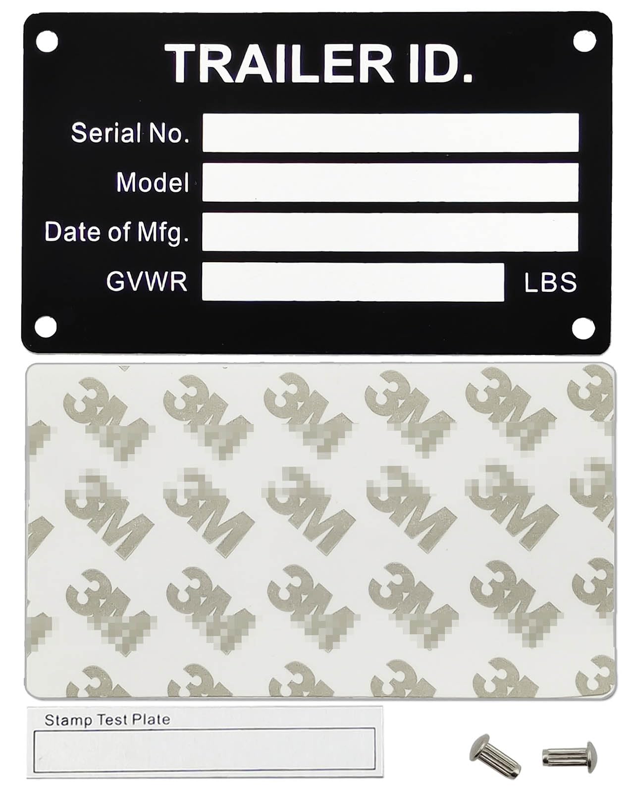Trailer VIN ID Plate Data TAG Blank Model Identification VIN Serial Number, Model, Date of MFG and GVWR, Tailgating id Plate for Cargo Carriers Trucks Boats (1 PC., Trailer ID., 3.74x2.16)