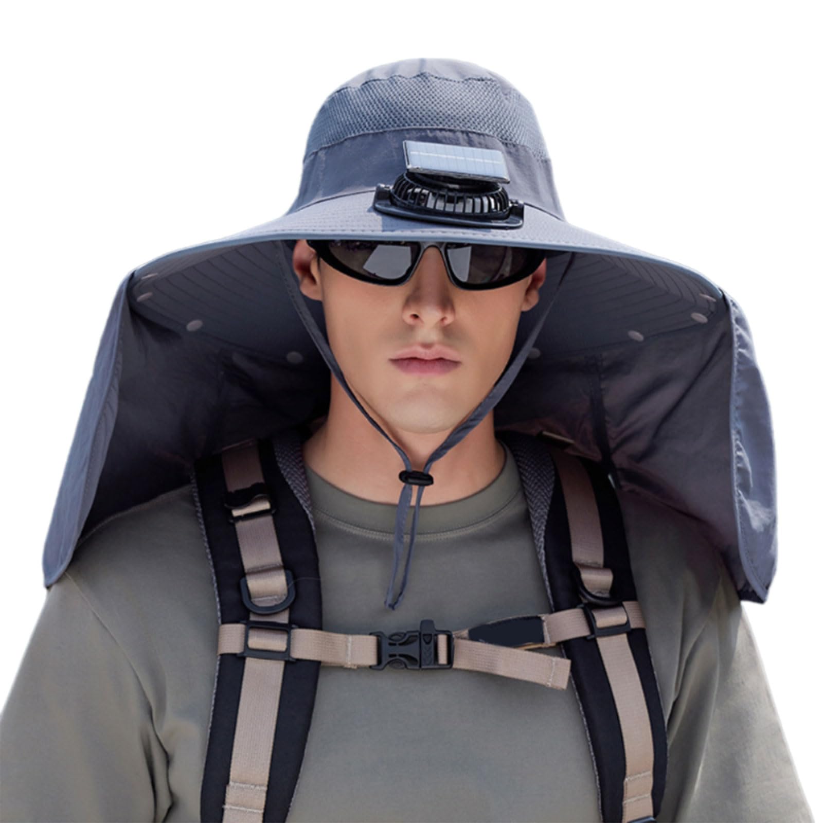 MICFENY Rechargeable Outdoor Hat Built In Fan Solar Charging Lightweight Breathable Sun Protections For Men Women