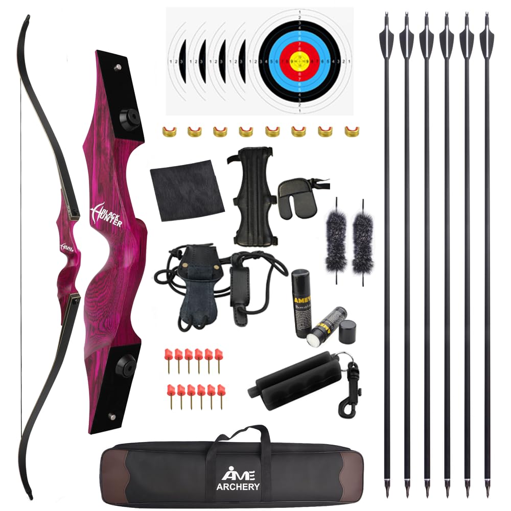 Poearcus 60” Black Hunter Original Recurve Bow and Arrow Set 20-60lbs Left/Right Handed Hunting Bow competition bow Longbow for Shooting target Practice (Recurve bow set right, 25)
