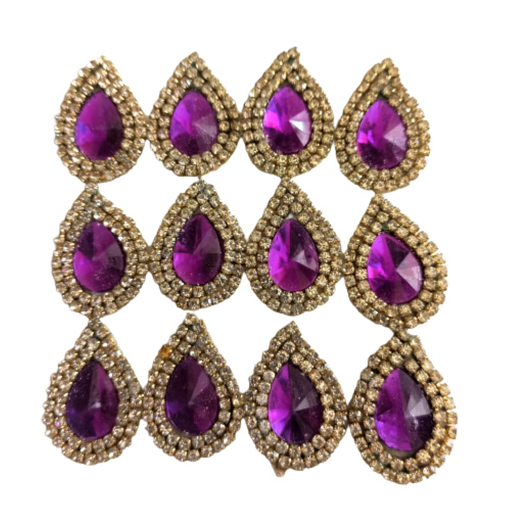 The Lovely Creations Drop Shape Motif/Buties with Stone,Appliques Embellishments for Decoration,Patches for DIY Craft Set of 12 pcs. (Purple)