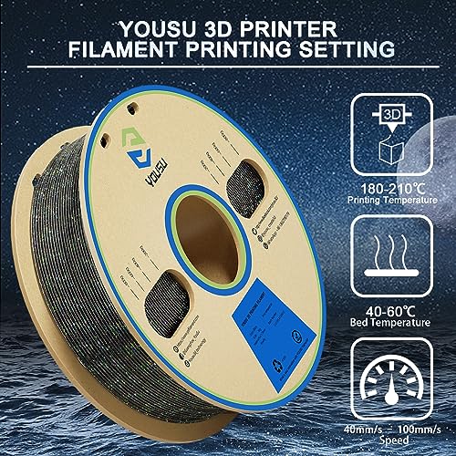 Image of YOUSU 3D Printer Filament PLA Filament 1.75mm Laser Paillette Series-Galaxy Black Filament 1kg(2.2lbs).