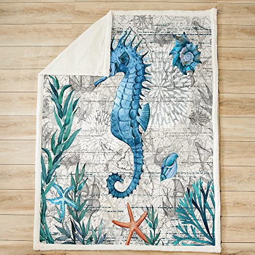 Homemissing Seahorse Blanket Ocean Creature Throw Blanket Sea Underwater World Plush Blanket for Bed Sofa Marine life Sealife Warm Single 50x60 Inch - Image 2