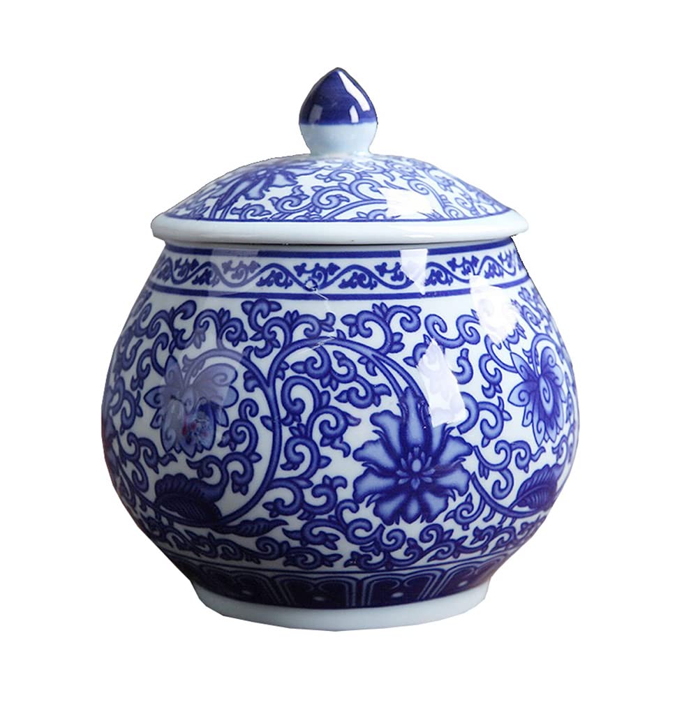 Mozacona Ceramic Container Blue and White Seal Candy Jar Storage Jar with Lid