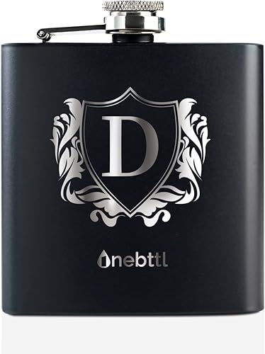 Onebttl Frascos para licor con iniciales, frasco de cadera de acero inoxidable con monograma de 6 onzas para hombres y mujeres, divertido regalo