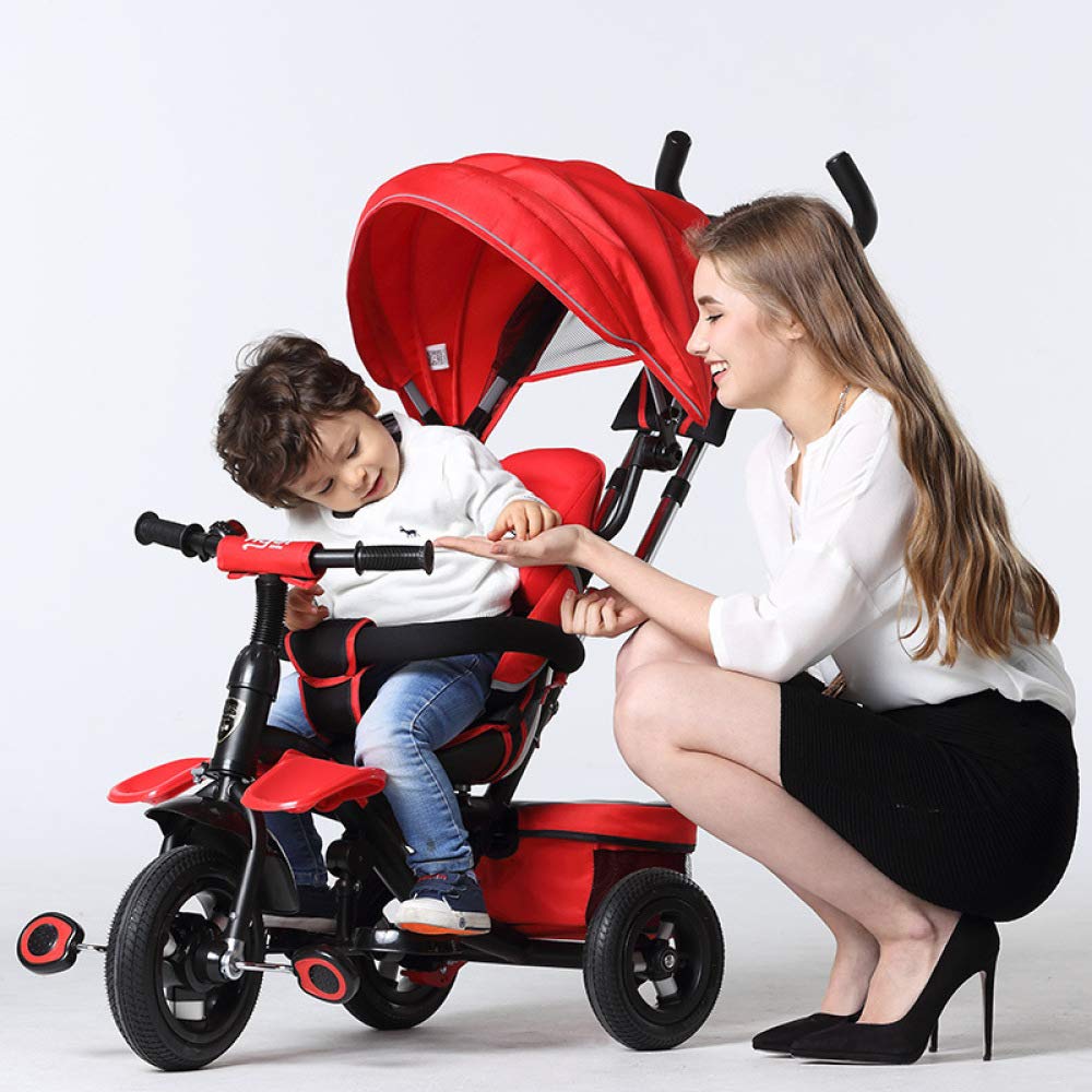 QXMEI 5 In 1 Childrens Tricycles 12 Months To 6 Years 360° Swivelling Saddle Kids Tricycle 5-Point Safety Belt Blockable Rear Wheels Child Trike Maximum Weight 30 Kg,Red