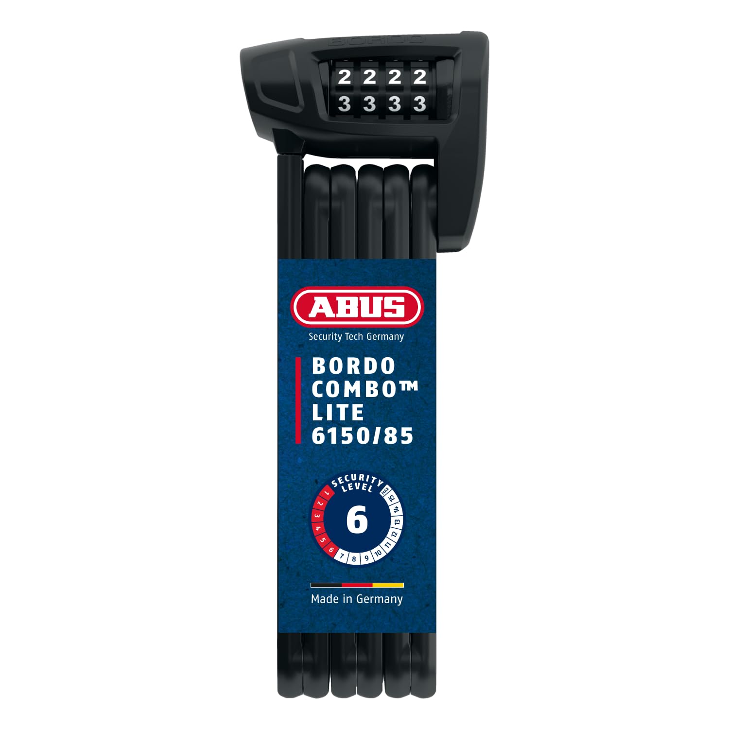 ABUS Faltschloss Bordo Combo Lite 6150/85 mit Tasche - Extra-leichtes Zahlenschloss aus Spezialstahl - ABUS-Sicherheitslevel 6-85 cm - Schwarz