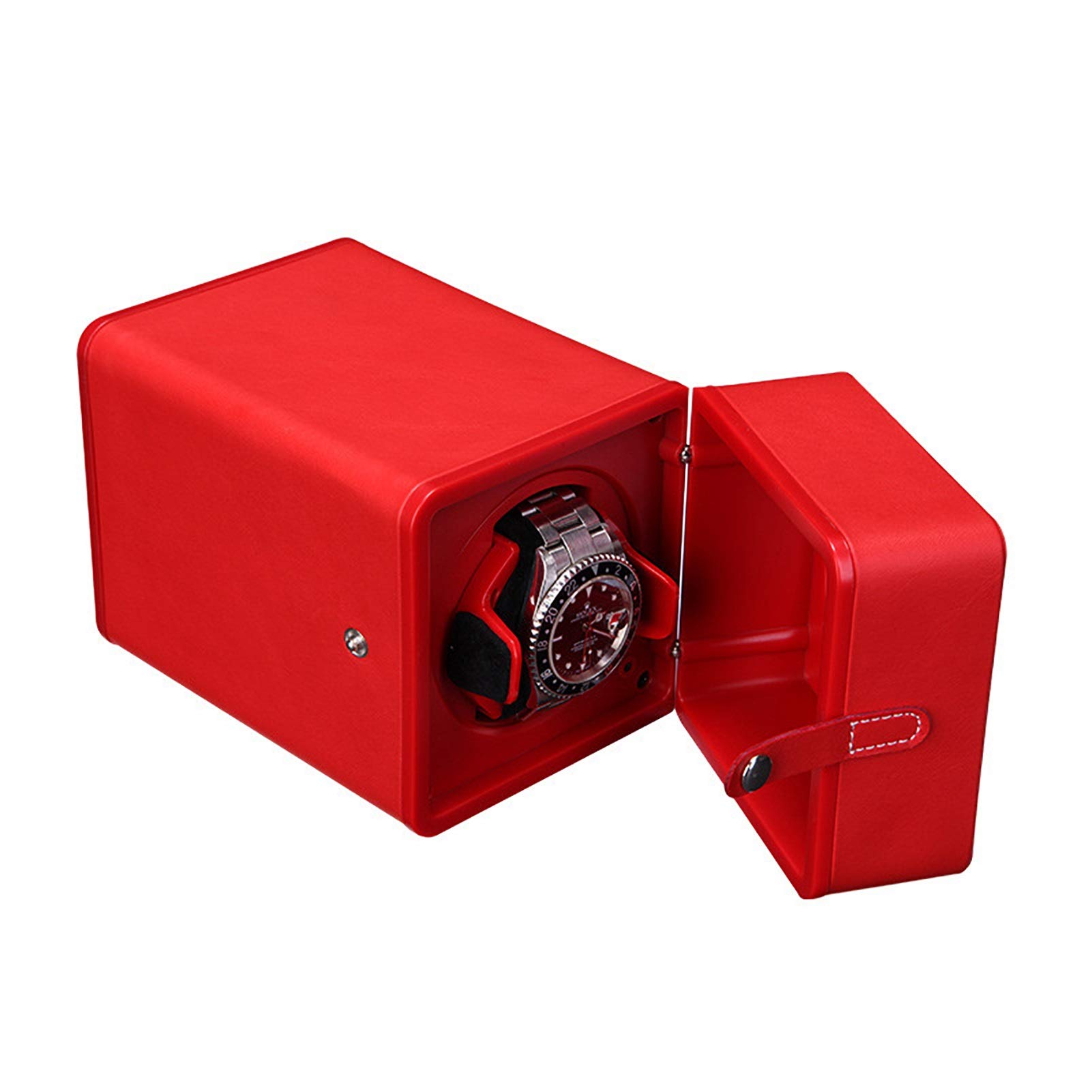 Spinner-Wickelbox Uhrenbeweger – Einzeluhrenschüttler Mechanische Uhren Automatischer Drehteller Leises, antimagnetisches Shake-Uhrengerät Startseite Uhrenaufzugsbox Aufbewahrungskoffer Rot Schwarz