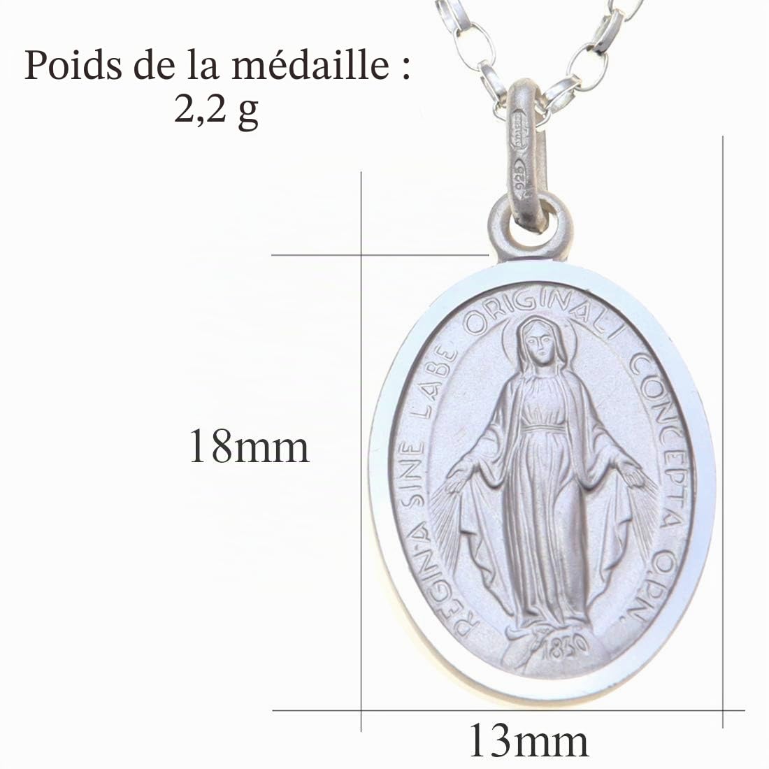 Alexander Castle Collier Catholique avec Médaille Miraculeuse en Argent Sterling 925 - Médaille Miraculeuse de 18mm x 13mm - Chaîne en Argent de 45cm et Coffret Cadeau Bijoux