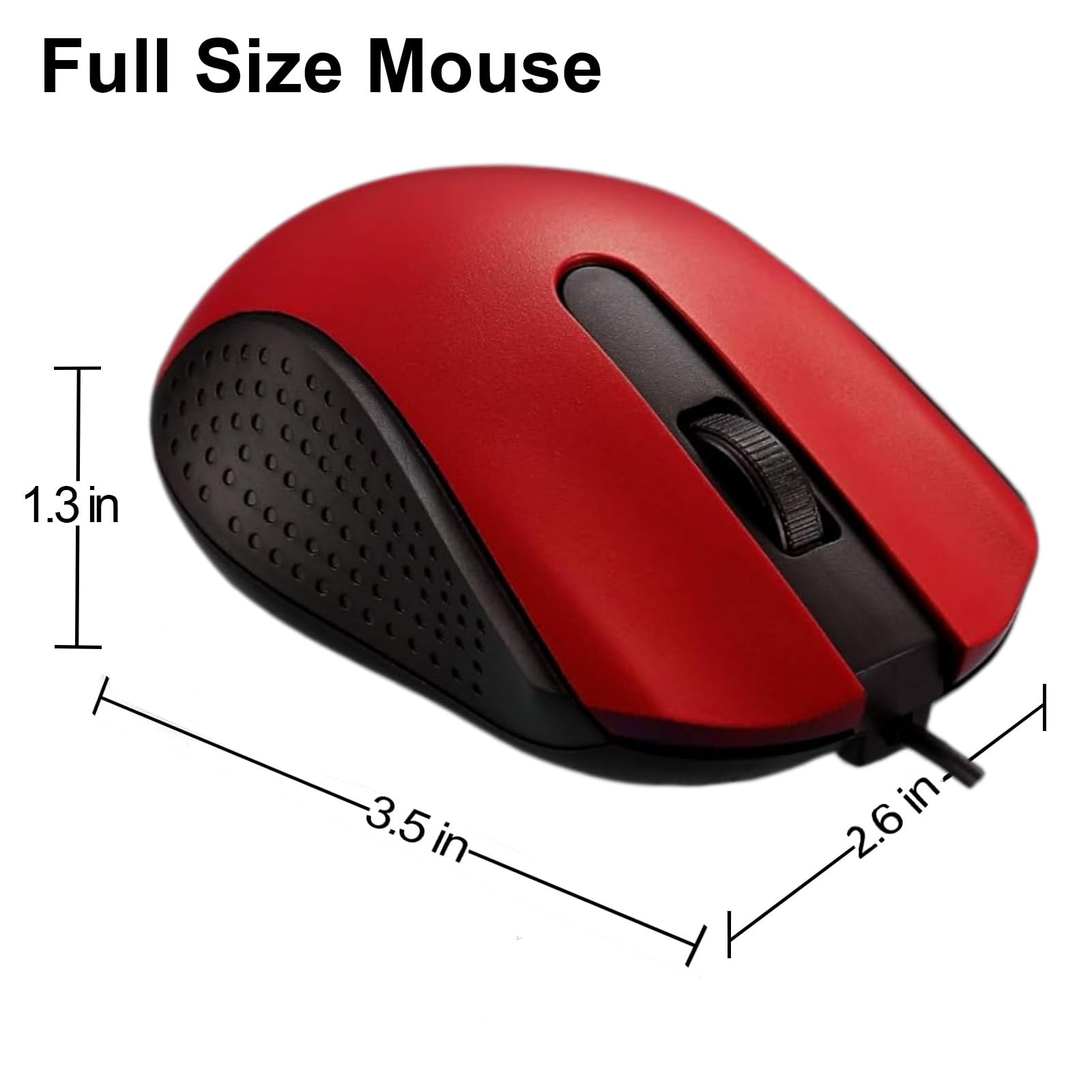 Mouse USB cablato per computer con design ergonomico, mouse USB per computer portatili e PC, mouse per ufficio e casa (nero, rosso)