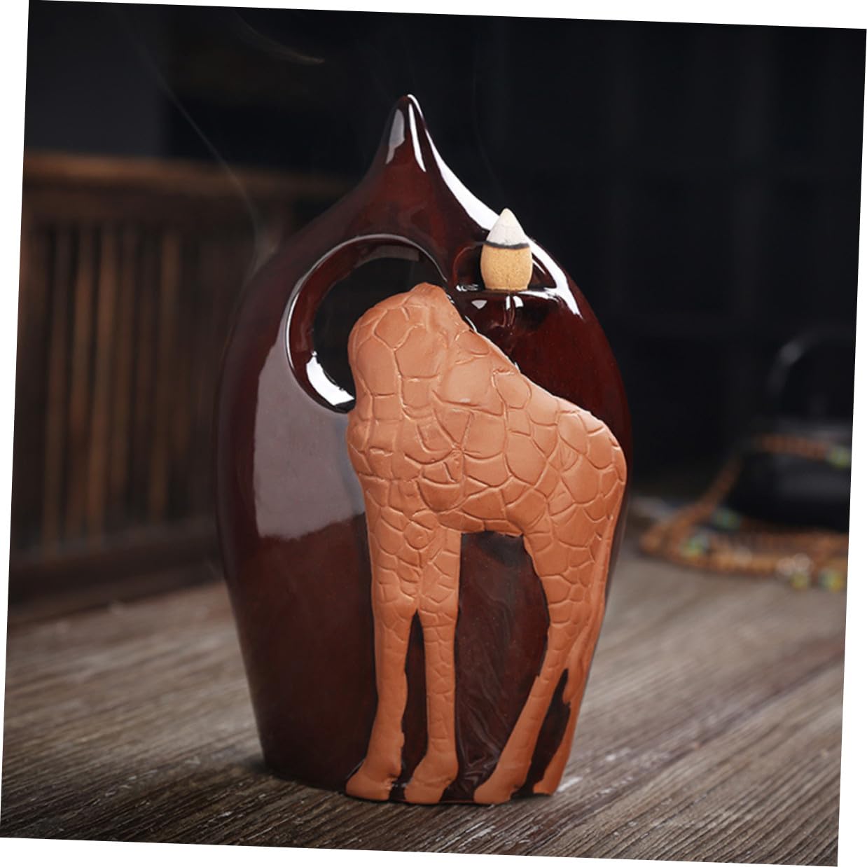 TOYANDONA Bruciatore di Incenso Ceramico Marrone Design Giraffa per Aromaterapia e Rilassamento, per Camera da Letto e Soggiorno Stile Creativo Retrò