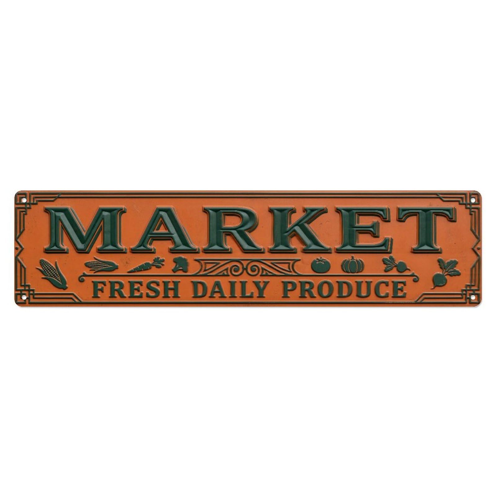 MARKET Fresh Produce 1 Metal Tin Skinny Sign Plaque Wall Decor for Cafe, Club Bar, Office, Home Garden Metal Poster 4x16Inch