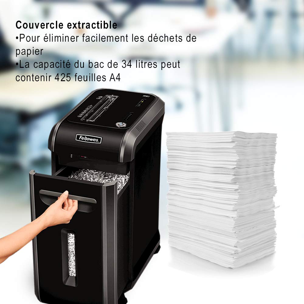 Fellowes Niszczarka do dokumentów, 18 arkuszy, cięcie cząstek (P4) do biura, Powershred 99Ci, niszczarka z technologią 100% bez zużycia, bezpieczny system oszczędzania energii, kosz na śmieci 34 l,