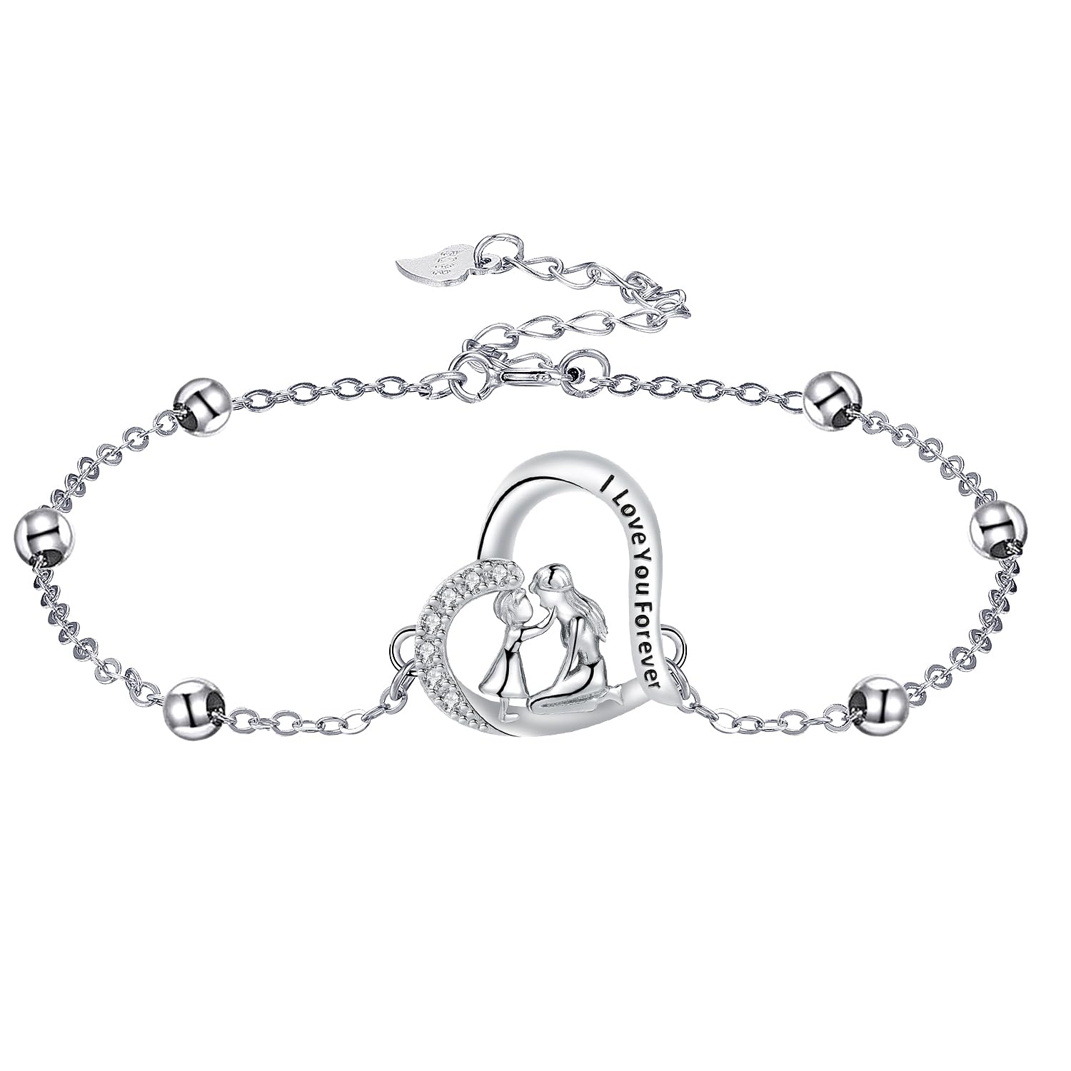 Yinsen Mujer Pulseras Madre Hija Plata de Ley 925 Corazón Pulsera Joyas Regalos de Cumpleaños para Mamá,Regalo del día de la Madre