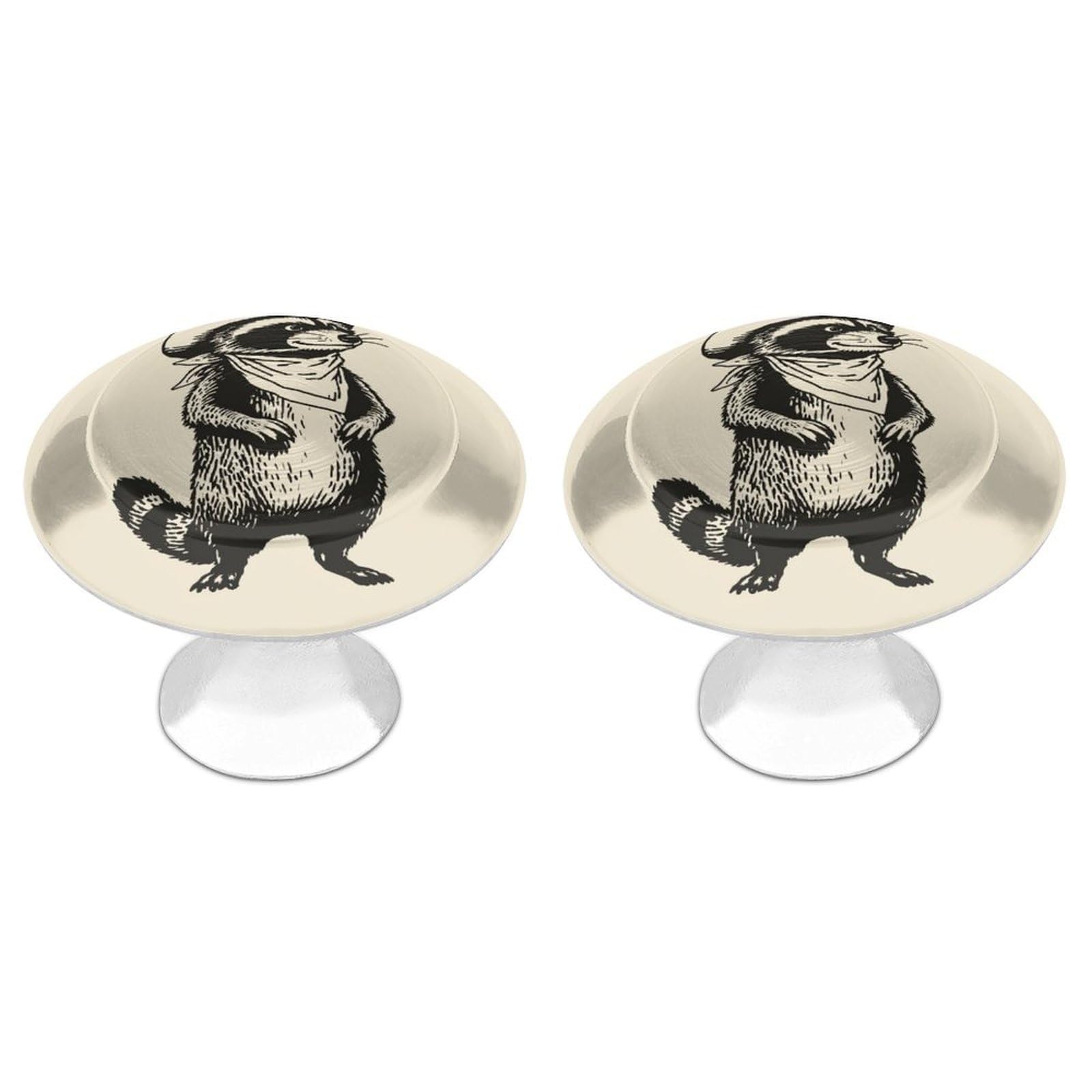 Jubonexis Minimalist Raccoon Wearing Cowboy Hat Round Drawer Cabinet Knobs Handles with Screws,2 Pcs, Drawer Dresser Knob Pulls Decor for Wardrobe Cupboard Home Office Kitchen