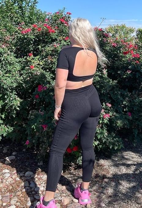 Aoxjox Short Sleeve Crop Tops for Women Clarissa Hollow Back Workout Cropped T Shirt Top - Image 3