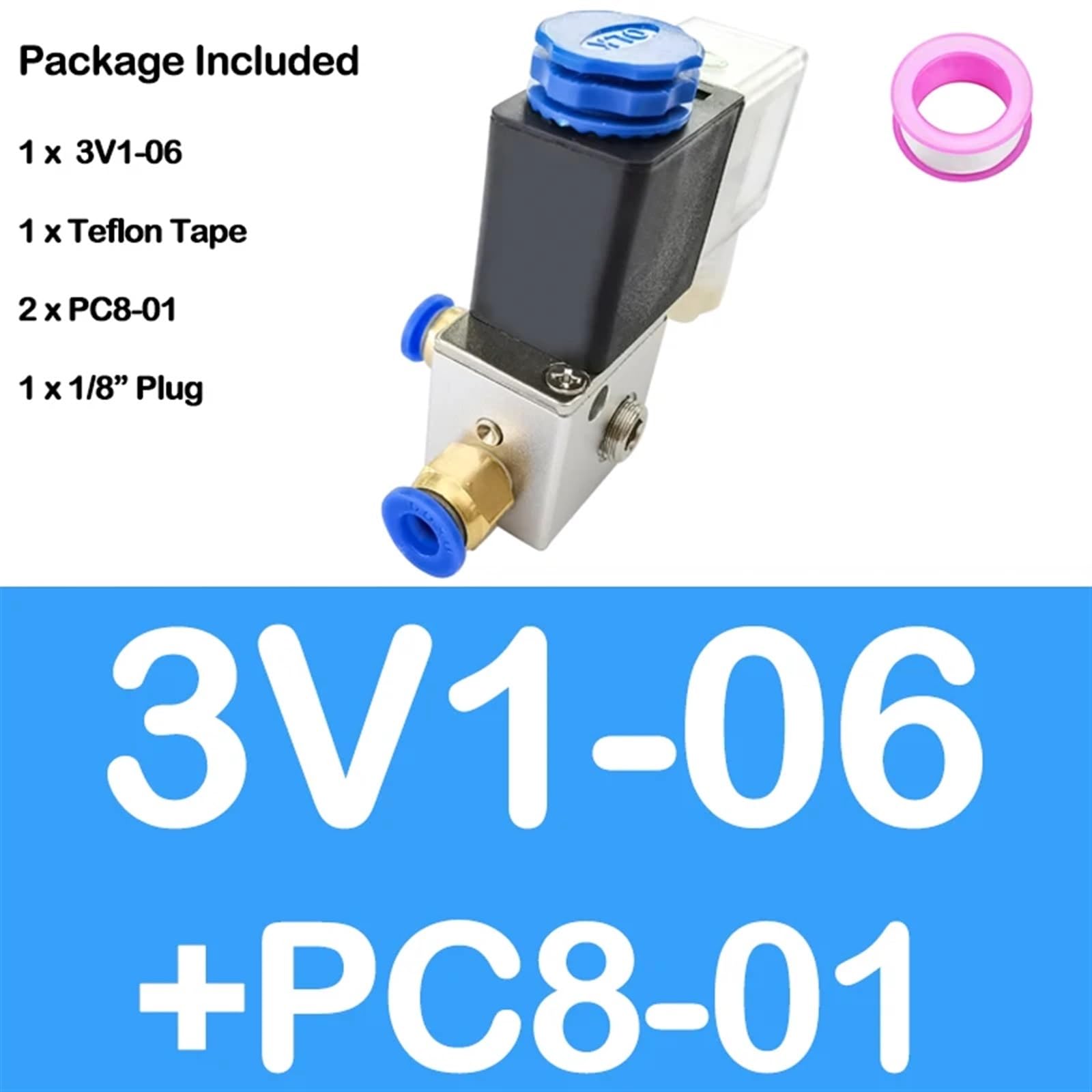 1 Uds 3V1-06 Válvula Solenoide de 3 Puertos y 2 Posiciones Valvula Neumatico neumática DC12V AC220V DC110V AC24V(3v1-06 Pc8-01,Motor with Bracket)
