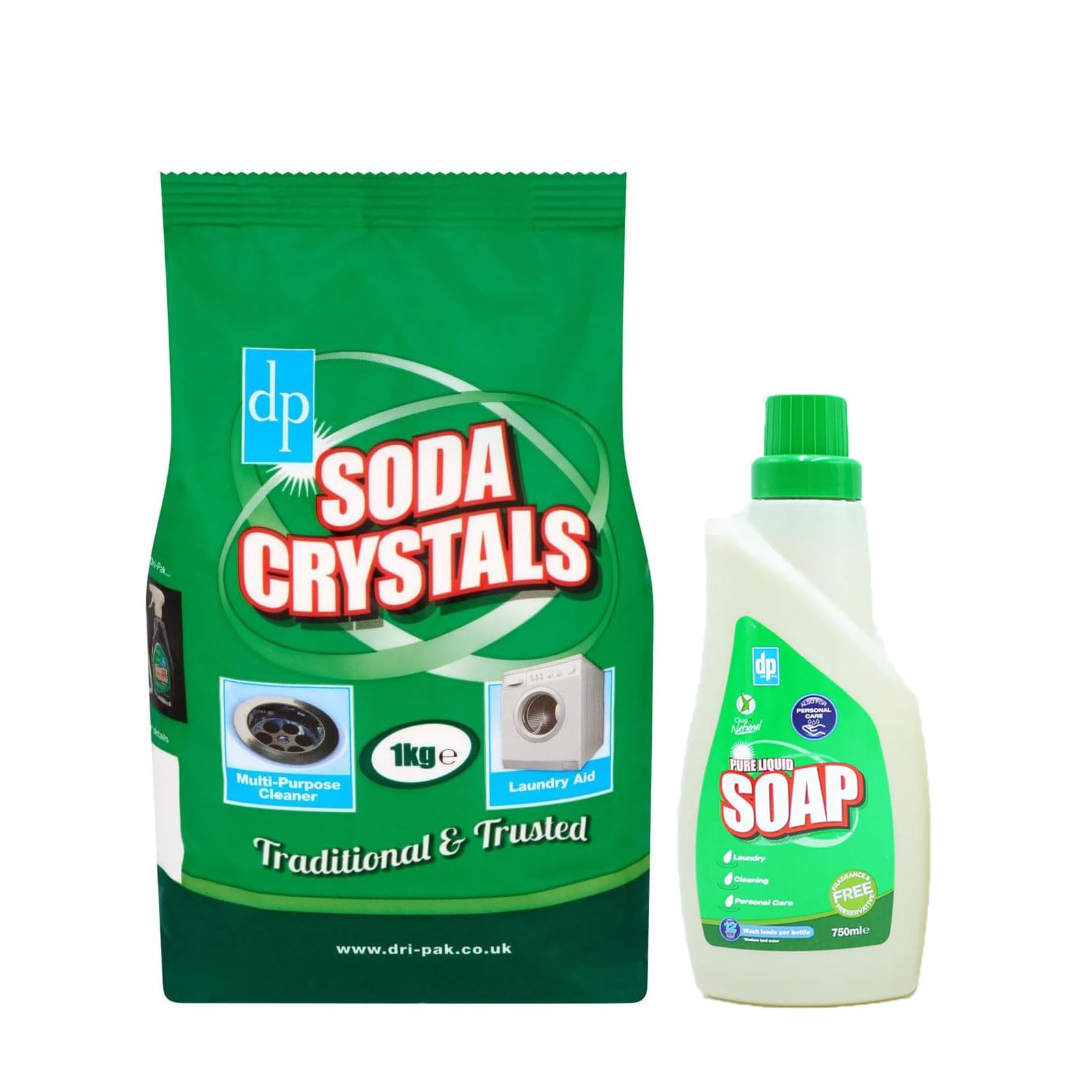 Pkge 1KG Soda Crystals & 750ml Laundry Liquid Soap Flakes | Soda Crystal for Removing Stubborn Stains, Limescale & Liquid Soap for Laundry Washing up Liquid, Combo