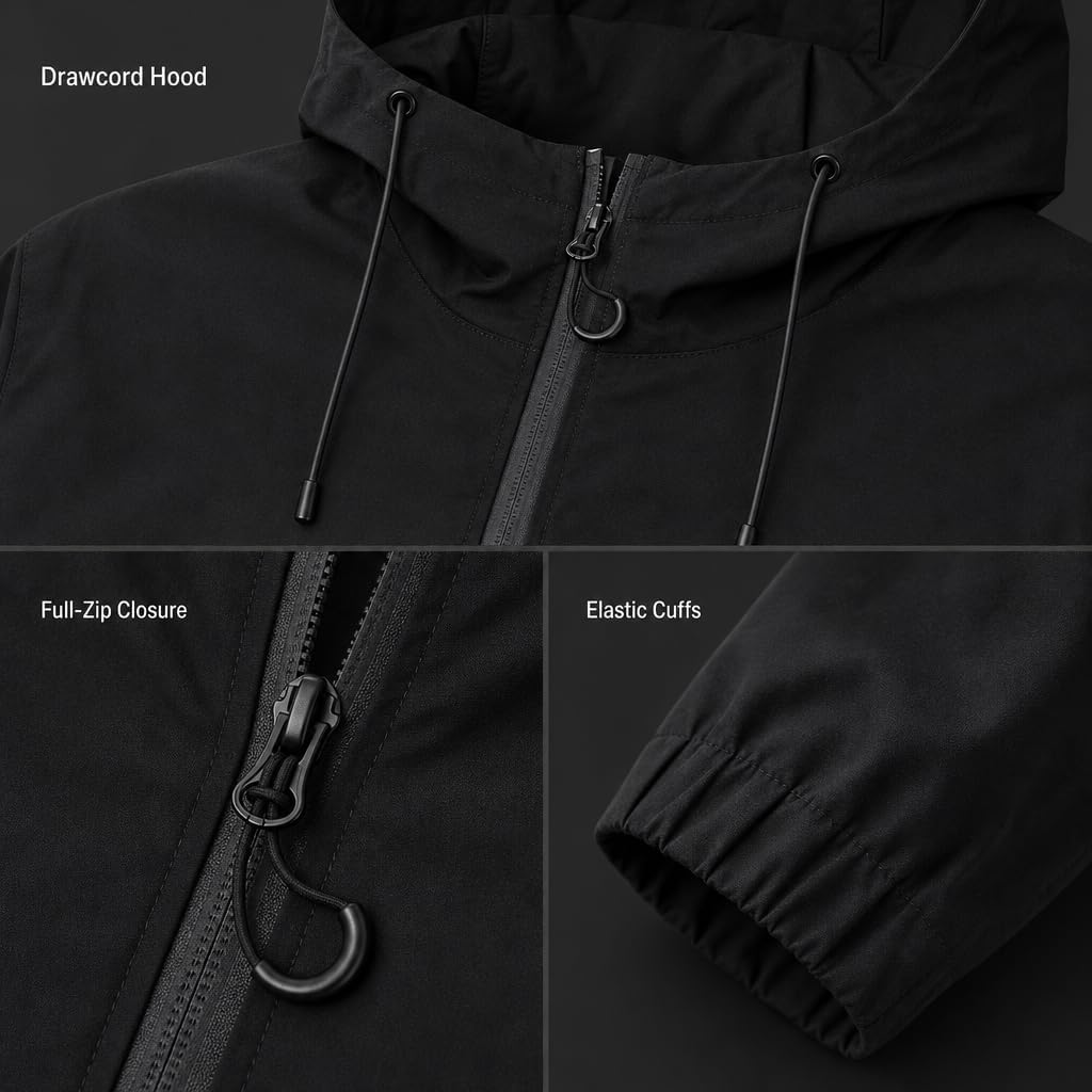 Men's Lightweight Windbreaker Jacket Full-Zip with Chest Pocket