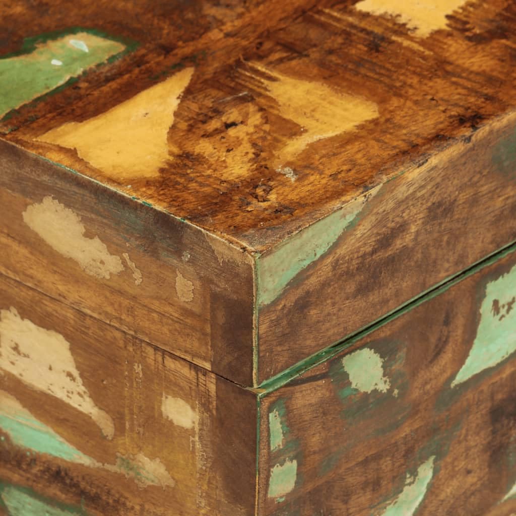 Baúl de madera reciclada, estilo antiguo, sólido, resistente y duradero, almacenamiento para el hogar, hecho a mano con carácter vintage, grano único y agujeros para clavos