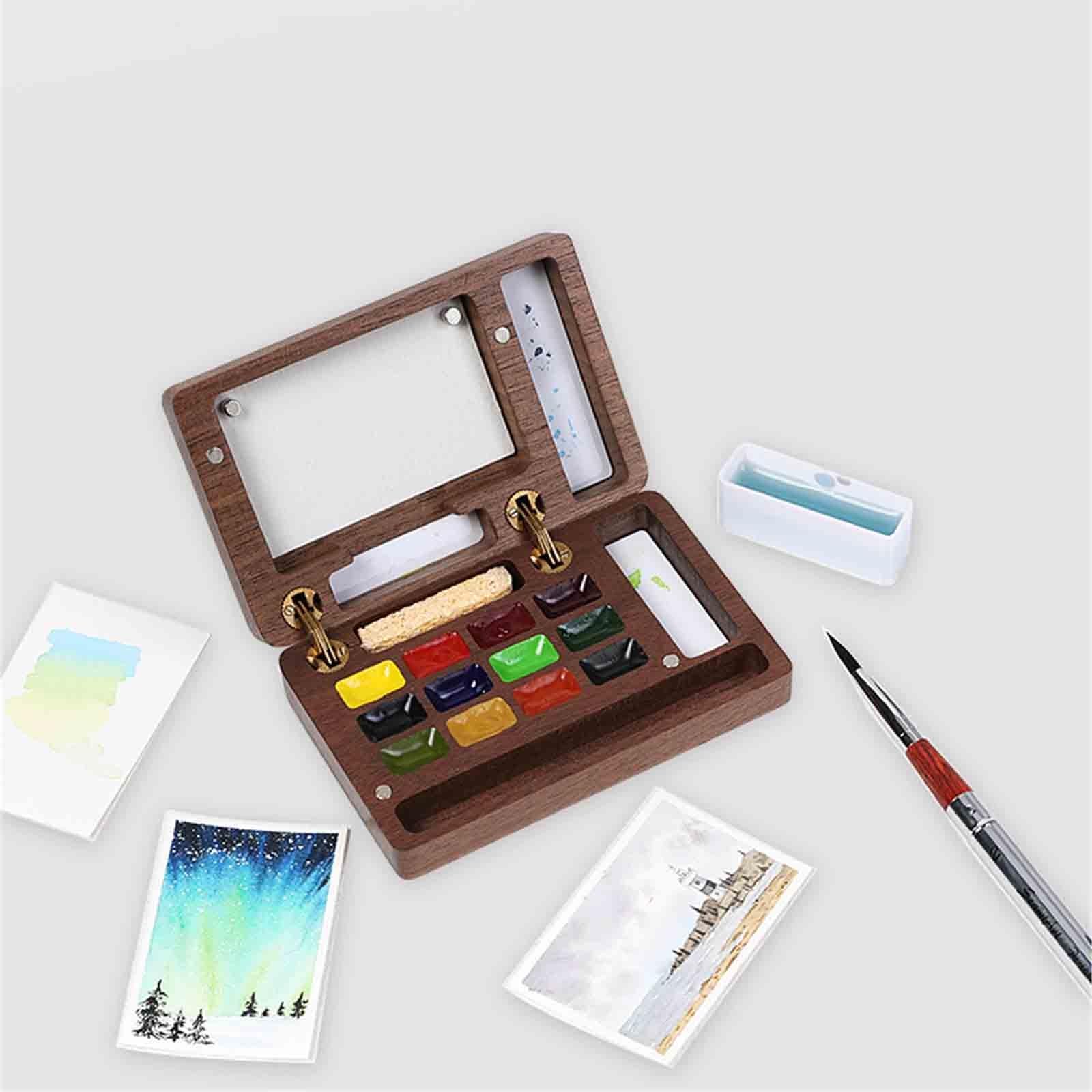 12 Farben Mini Aquarell Set Walnuss Tragbar Aquarell Set Unterwegs Portioniert Solide Aquarellfarben Für Zugreisen(12-colour A)