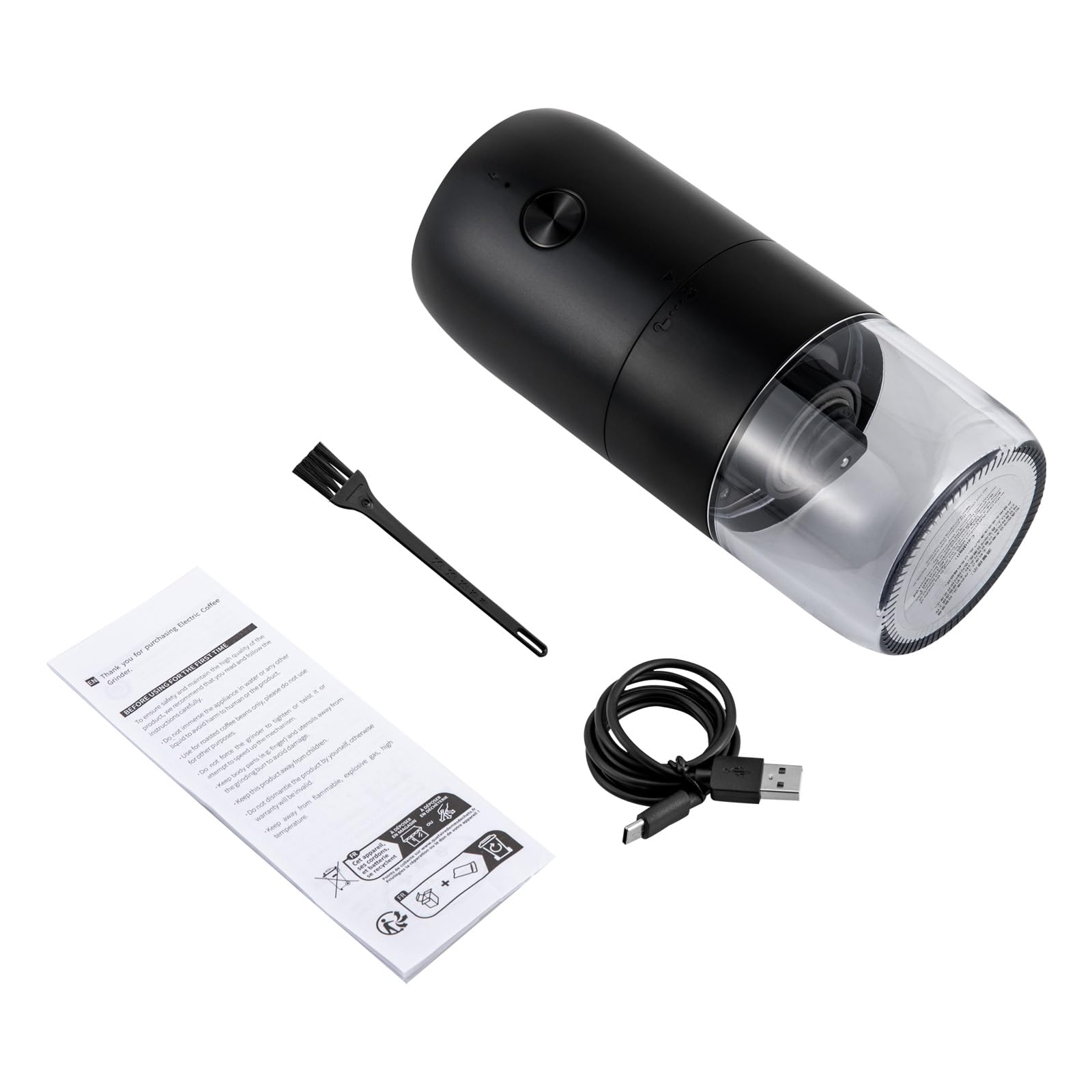 Moulin à café électrique rechargeable par USB avec broyeur conique en céramique | grossièreté réglable | Moulin à café expresso portable rechargeable 30 g pour haricots et épices (noir)