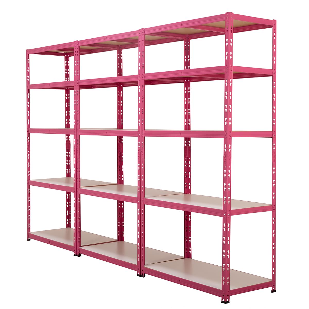 BiGDUG Heavy Duty Garage Shelving Unit 3 Bay - Pink With Purpose - 179H x 90W x 45D cm - 200kg UDL Per Shelf (1000kg Per Bay) - 3x Pink Storage Shelves - 5 Tier Shed Shelving