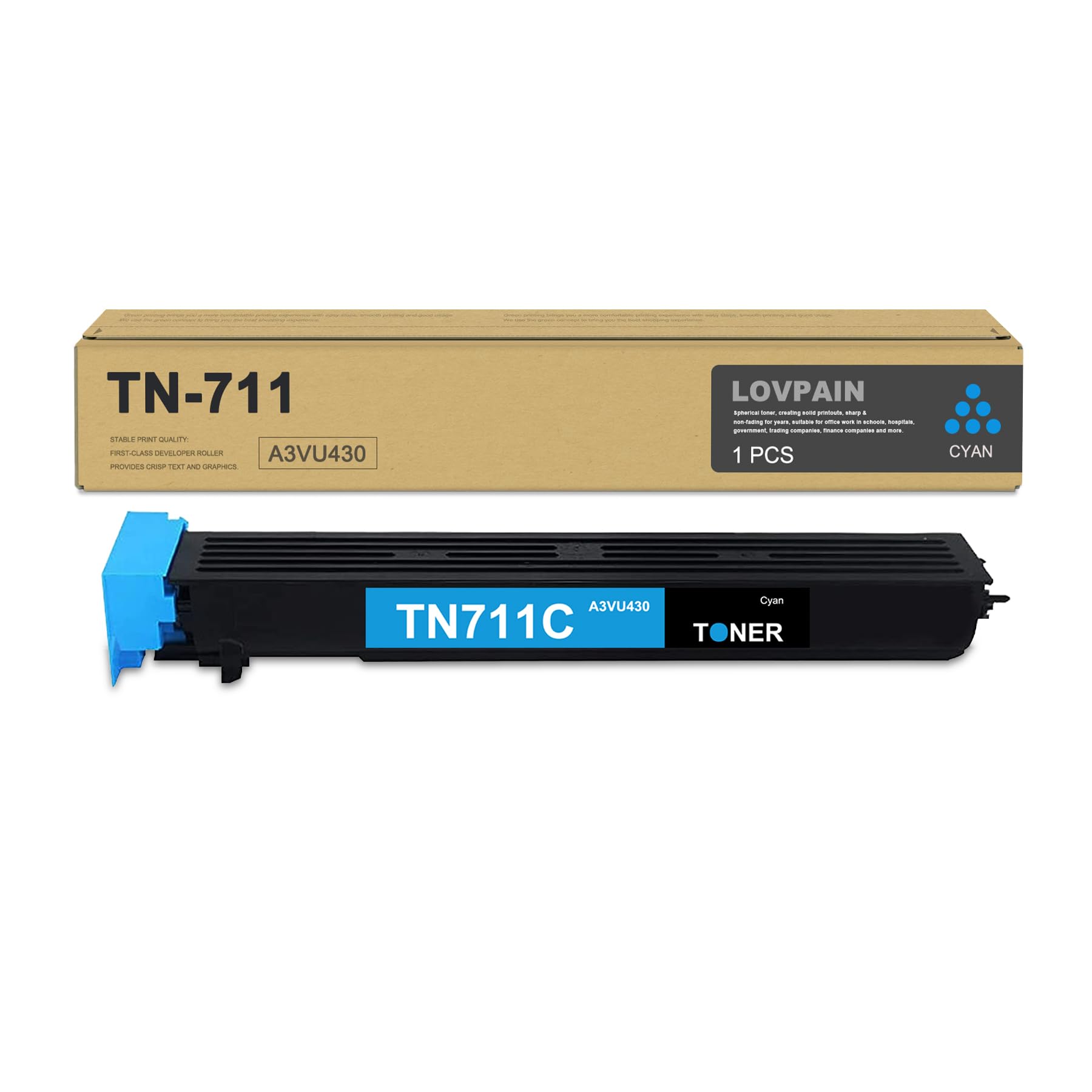 LOVPAIN TN711 TN711C Cyan Toner Cartridge 1 Pack - Lovn Compatible TN-711 Toner Cartridge A3VU430 (Up to 32,000 Pages) Replacement for Konica Minolta