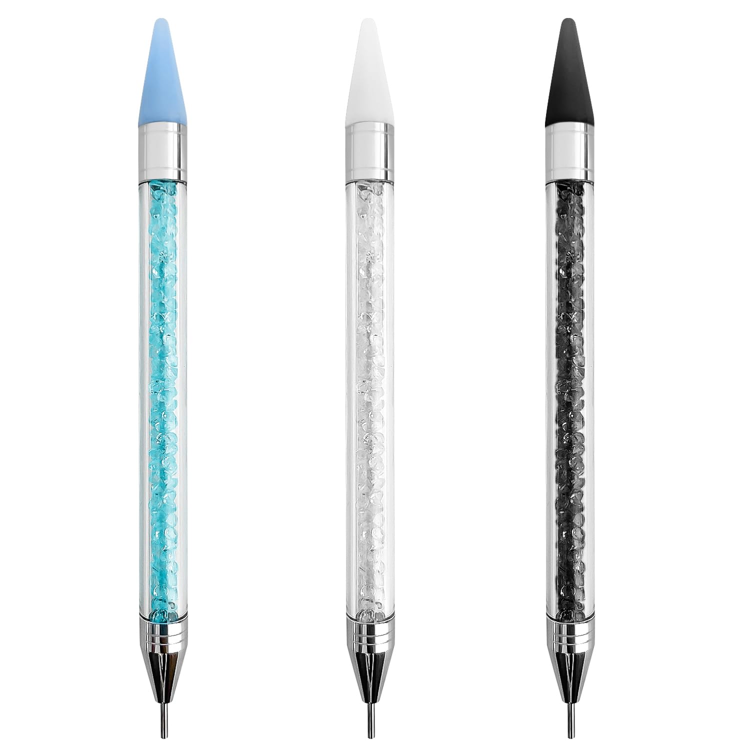 3 Pezzi Penna Strass, Applicatore Strass | Picker Strass Doppia Punta | Penna Cera per Nail Art DIY (Bianco, Nero, Blu)