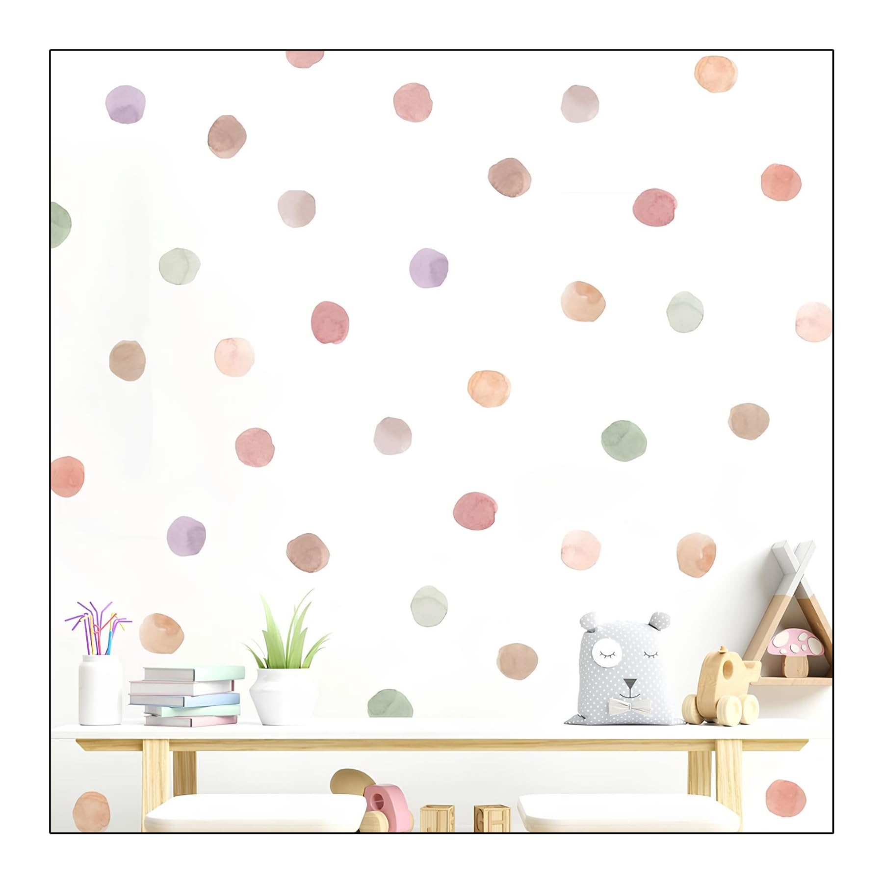Set de 36 Pegatinas Infantiles Decorativas de Vinilo Adhesivo para Pared - Diseño de Lunares Adhesivos estilo Acuarela para Decoracion Habitacion Niño, Niña. (Multicolor)