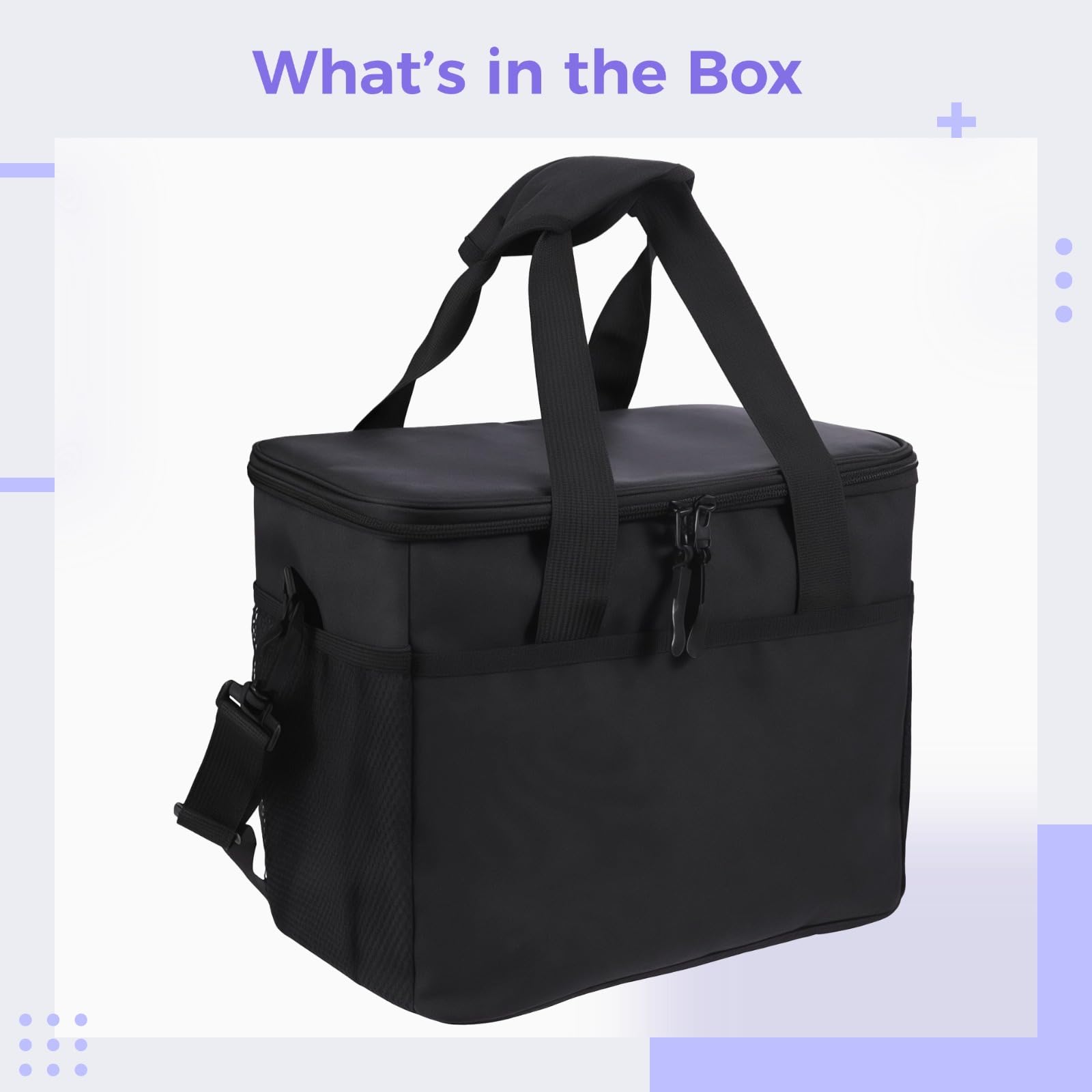 Borsa termica per il pranzo, tessuto Oxford di grande capacità, interno a prova di perdite, doppia cerniera, tasche laterali per bottiglie d'acqua, borsa da lavoro e da viaggio