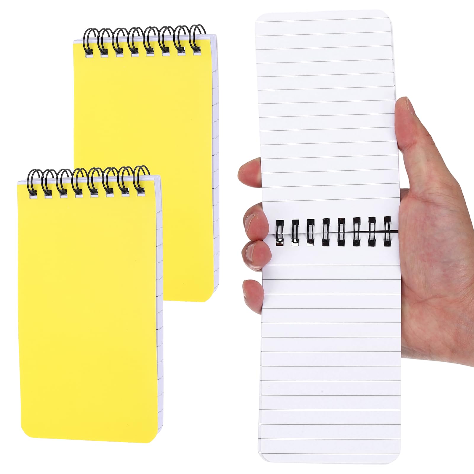 PATIKIL 3x5" Pocket Sketchbook, 2 Pcs Top Spiral Notebook Mini Lined Notebook Memo Pads 80GSM 60 Sheets/120 Pages Hard Cover Portable for Office Outdoor Travel Journal Draw, Yellow