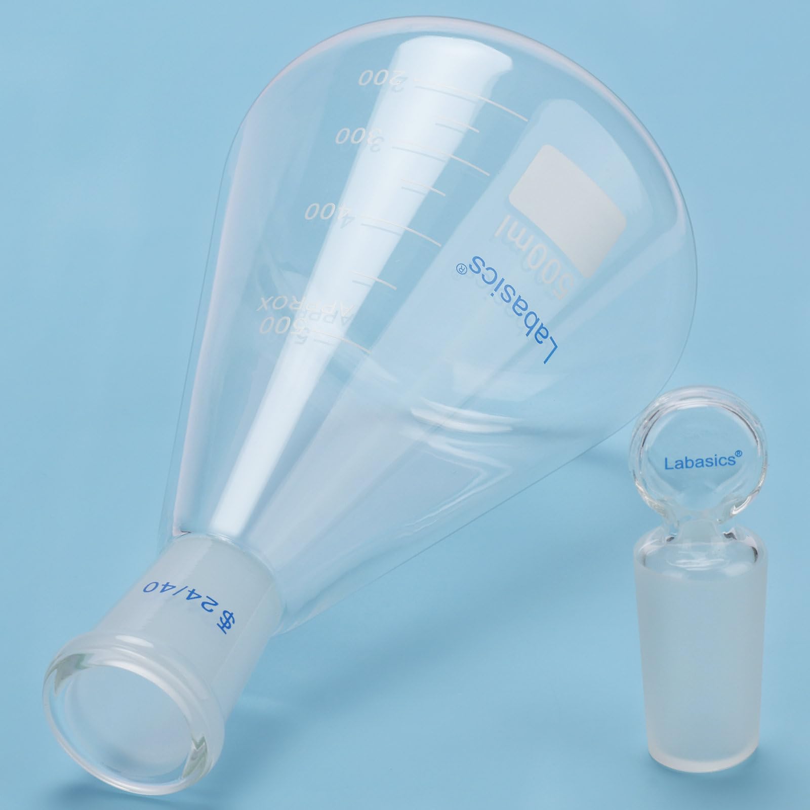 Labasics Flask Erlenmeyer in Vetro Borosilicato con Tappo a Giunto 24/40, Flask Conico per Miscelazione e Conservazione di Reagenti da Laboratorio, 500 ml