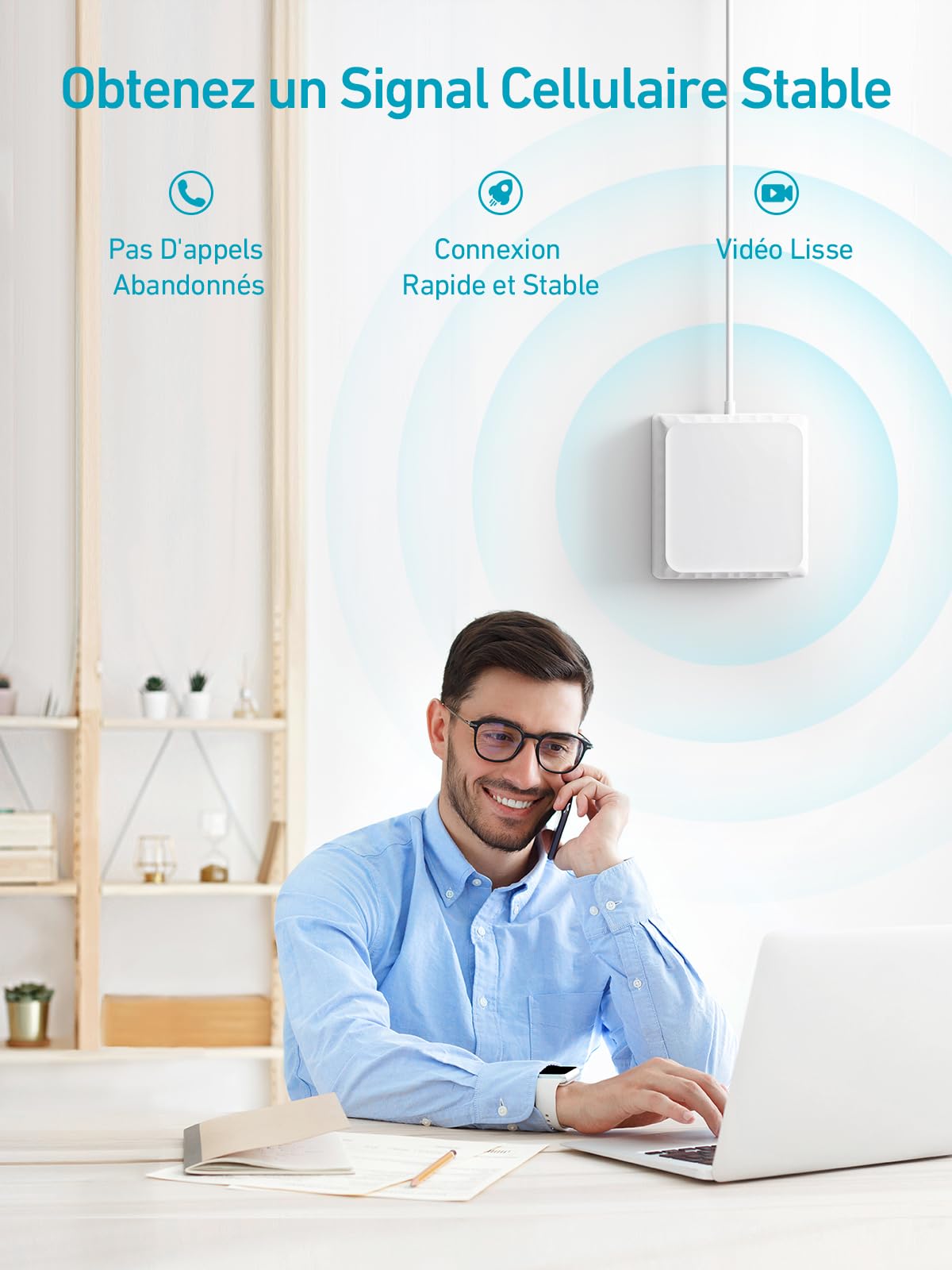 Amplificateur 5G 4G 3G (800/900Mhz), Amplificateur GSM Ampli GSM 4g LTE Bande20 Bande8, Répéteur GSM Données Mobile, Orange, SFR, Bouygues - Supporte Tous Opérateurs de Téléphonie Mobile