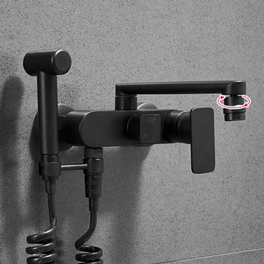 Rubinetto per lavabo A parete, Pistola a spruzzo, Rubinetto a muro Rame Nero, Rubinetti acqua calda, Doppio Foro, Rubinetti da cucina Rubinetti per lavello da cucina Rubinetti per lavello-Rubinetto