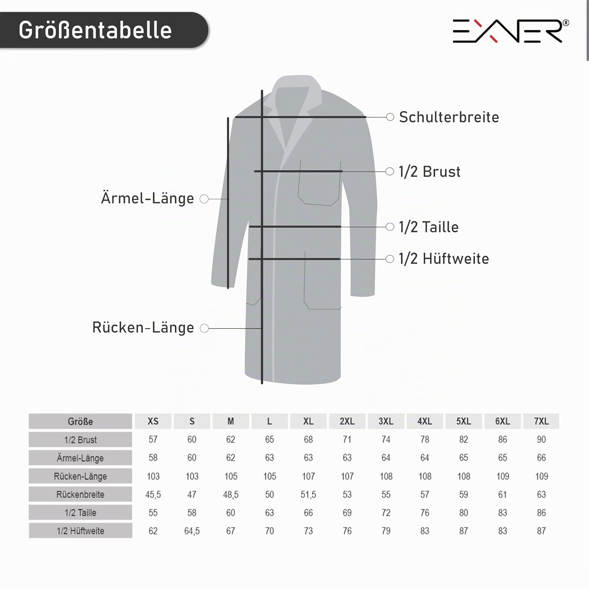 EXNER Herren Arzt-Mantel, Labor-Kittel, Arbeitsmantel, Baumwolle, Medizin, Apotheke, Arzt, Farbe weiß, Größe 6XL