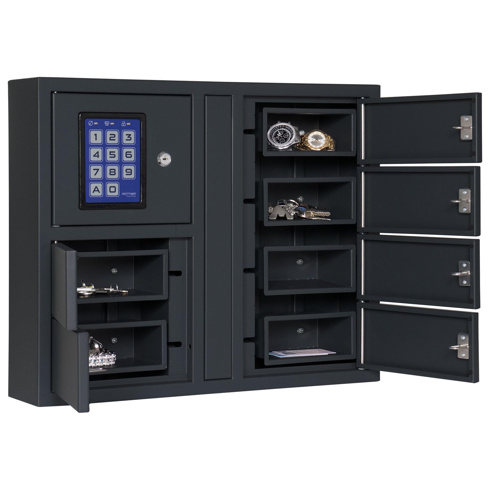 Rottner Schlüsselausgabe Key Depot 6 Stahl Elektronikschloss Notöffnung 6 Fächer inkl. Netzgerät Befestigungsmaterial