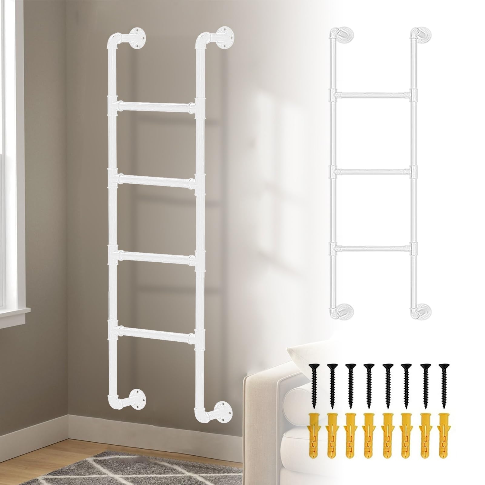 Wall Mounted Ladder, Emergency Egress Ladder Metal Iron Wall Mounted Bunk Loft, Multiple Sizes(125cm/49in)