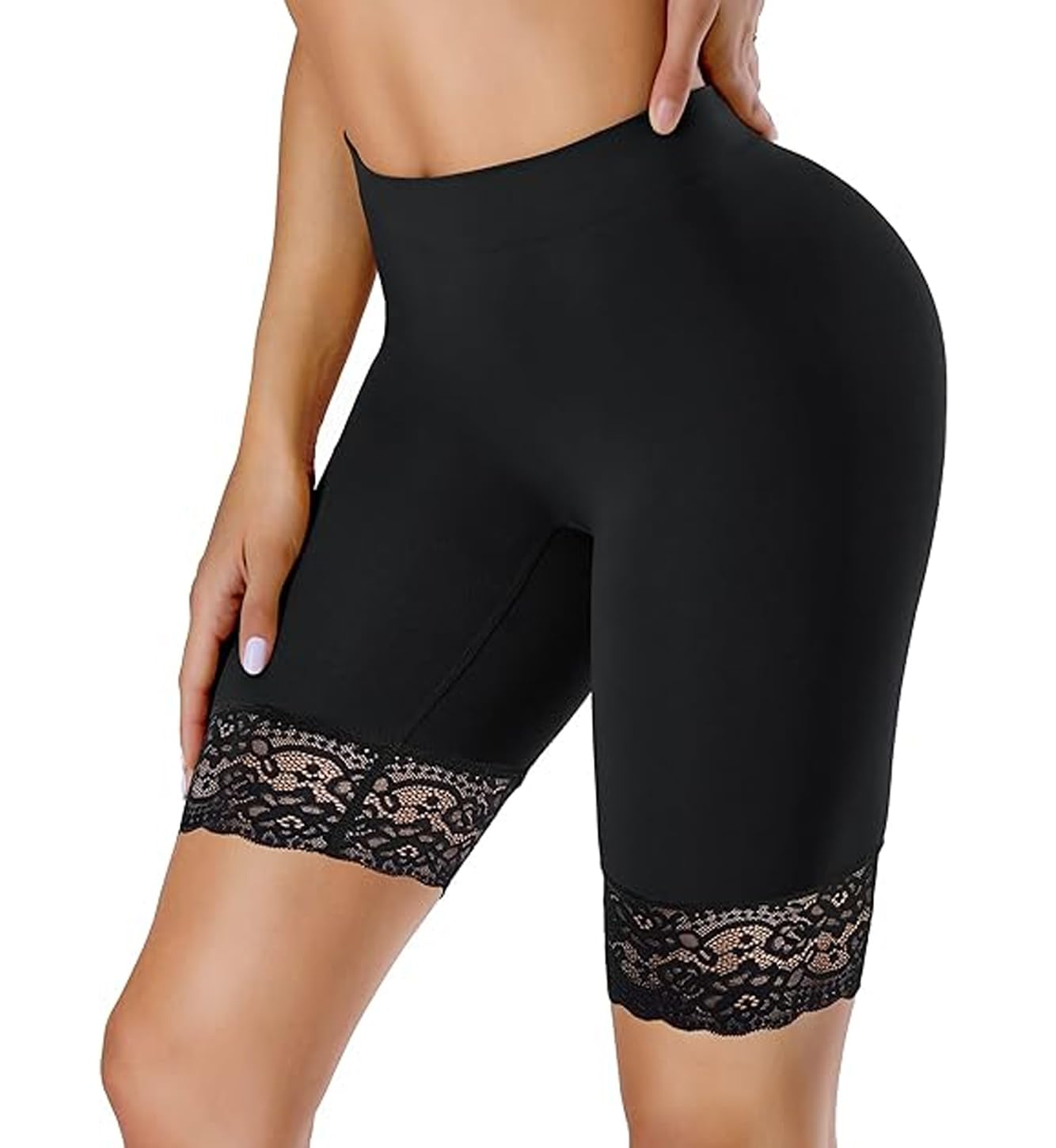 nicsy Shapewear Slip Shorts Under Dresses for Women's Girls Seamless Sports Underskirts Mid Thigh Boyshorts Lace Cycling, Yoga, Swim Shorts Safety Regular Shorts. Black-picture-29
