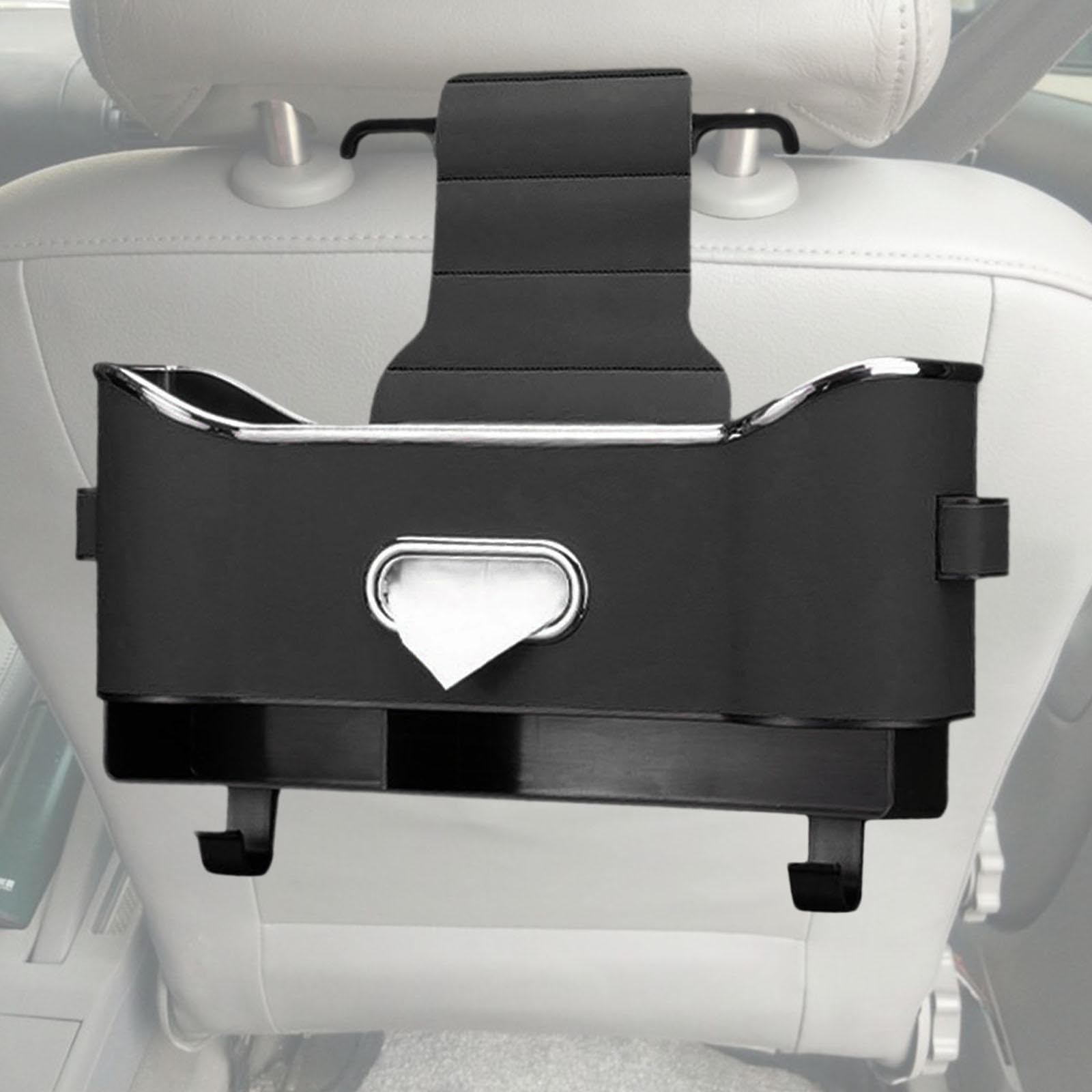 Organizer Schienale Auto Contenitore Porta Tessuti Portabicchieri Multifunzione in Pelle PU con Gancio Adatto per Viaggi Automobili Uso Famiglia, nero