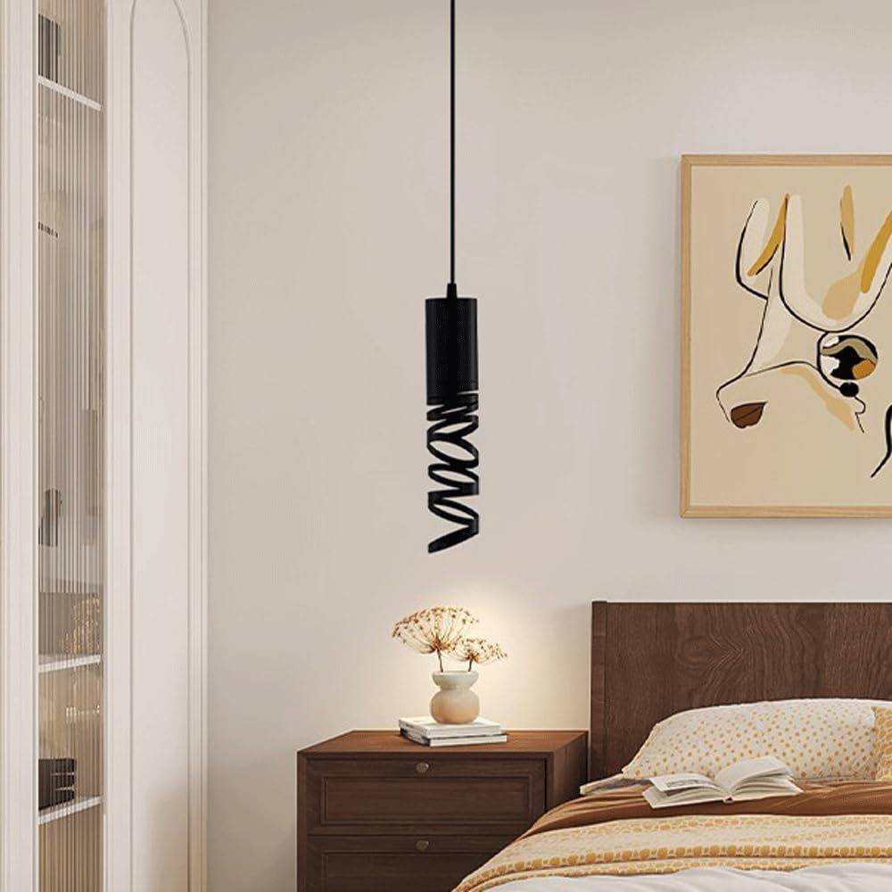 Lámpara Colgante LED De Luz Cálida De 7 W, Lámpara De Iluminación De Cabecera Negra Moderna con Diseño Inferior Recortado, para Barra De Comedor Encima De La Mesa De La Isla De La Cocina